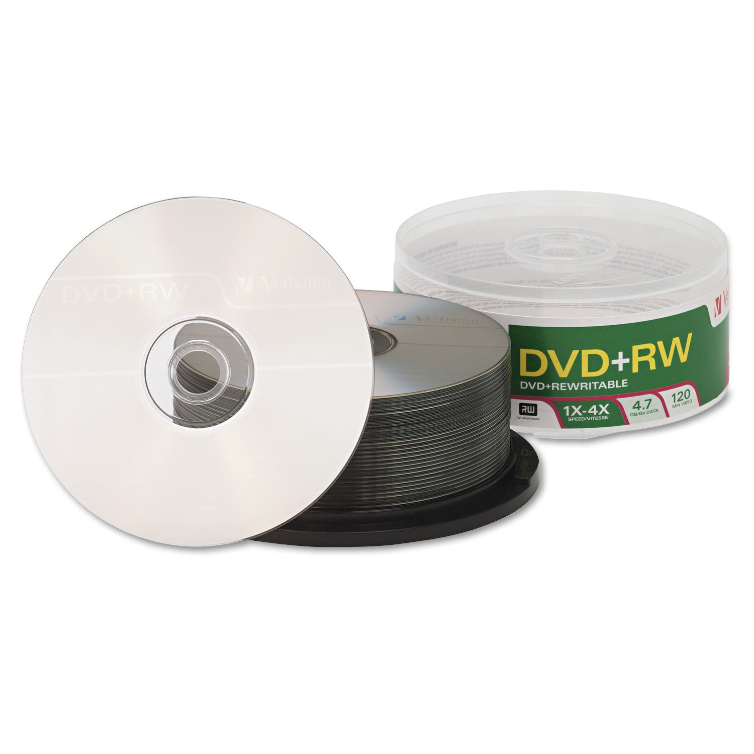 Verbatim® Dvd+rw Rewritable Disc, 4.7 Gb, 4x, Spindle, Silver, 30/pack
