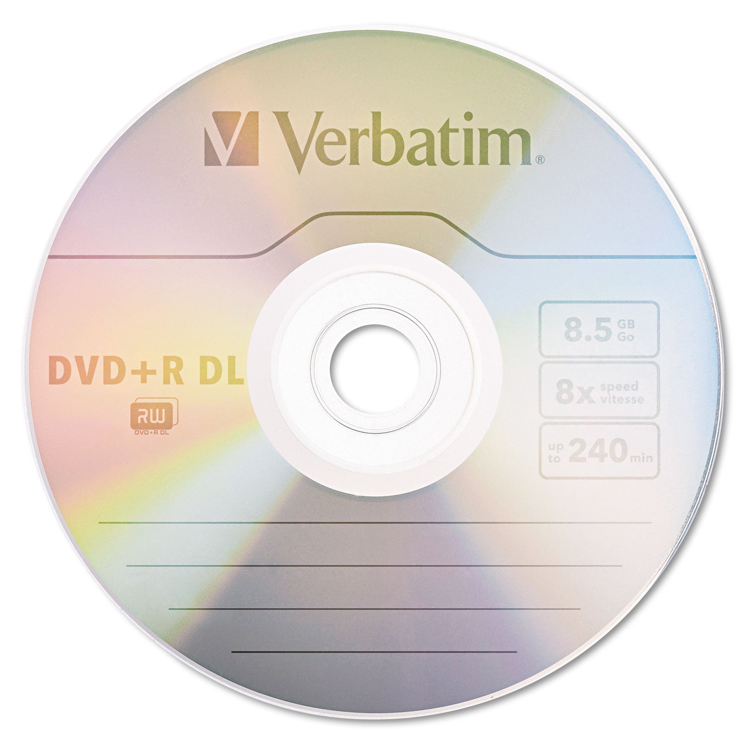 Verbatim® Dvd+r Dual-Layer Recordable Disc, 8.5 Gb, 8x, Jewel Case, Silver, 5/pack
