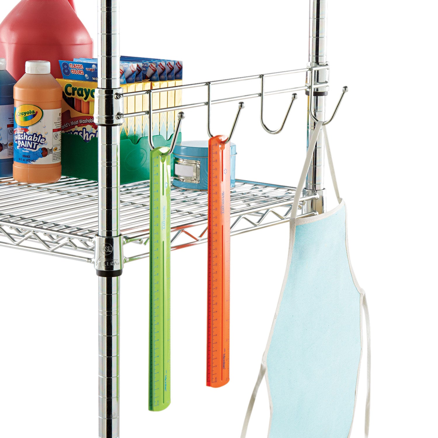 Alera® Hook Bars For Wire Shelving, Five Hooks, 24" Deep, Silver, 2 Bars/pack