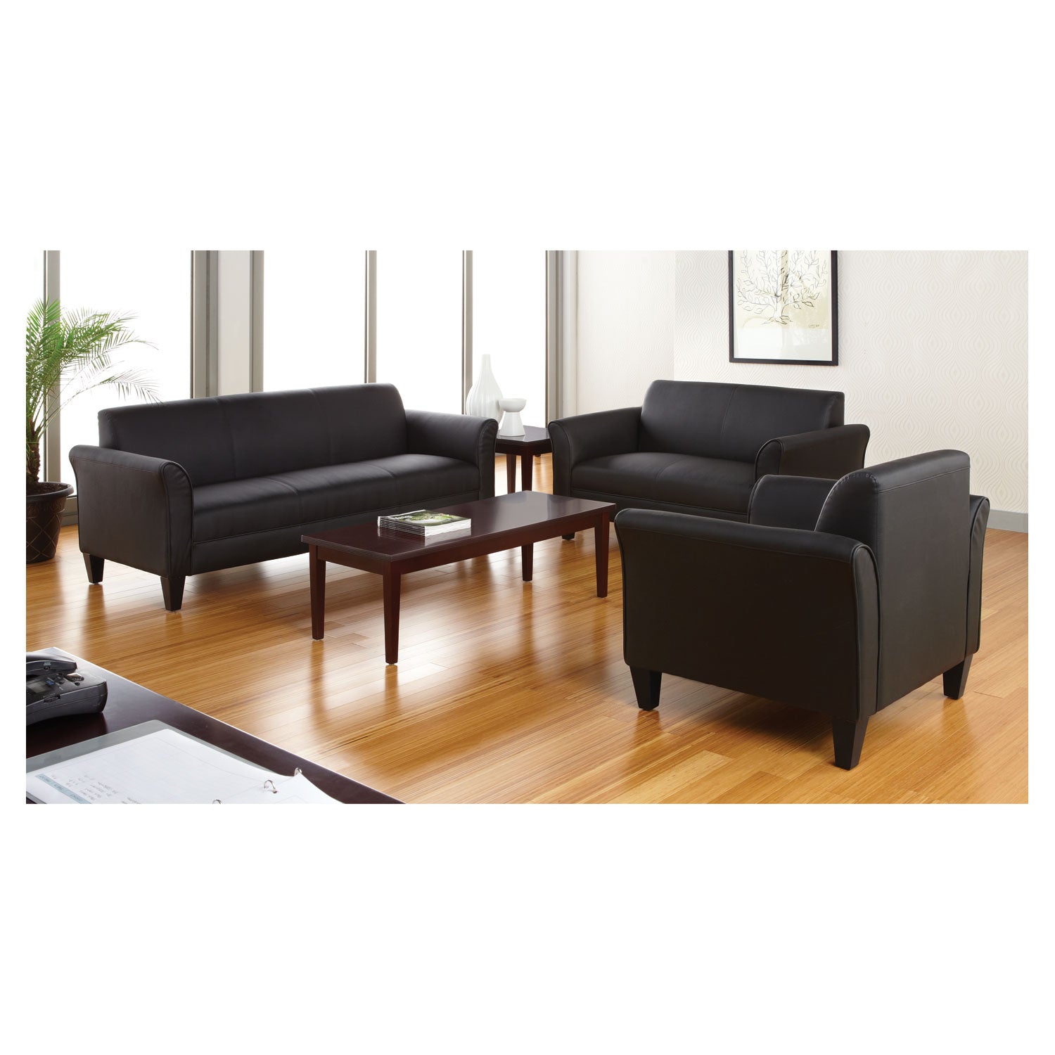 Alera® Alera Reception Lounge Sofa Series, Two-Cushion Loveseat, 55.5" x 31.5" x 33.07", Black