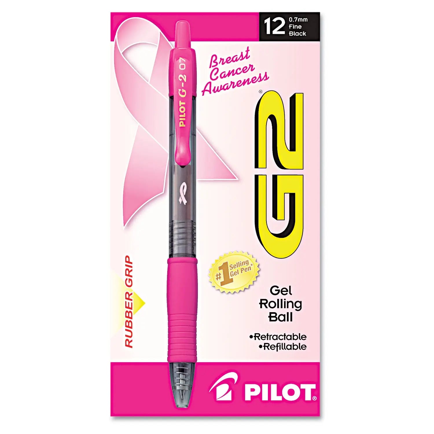 G2 Premium Breast Cancer Awareness Gel Pen, Retractable, Fine 0.7 mm, Black Ink, Smoke/Pink Barrel, Dozen Pilot® Flipcost