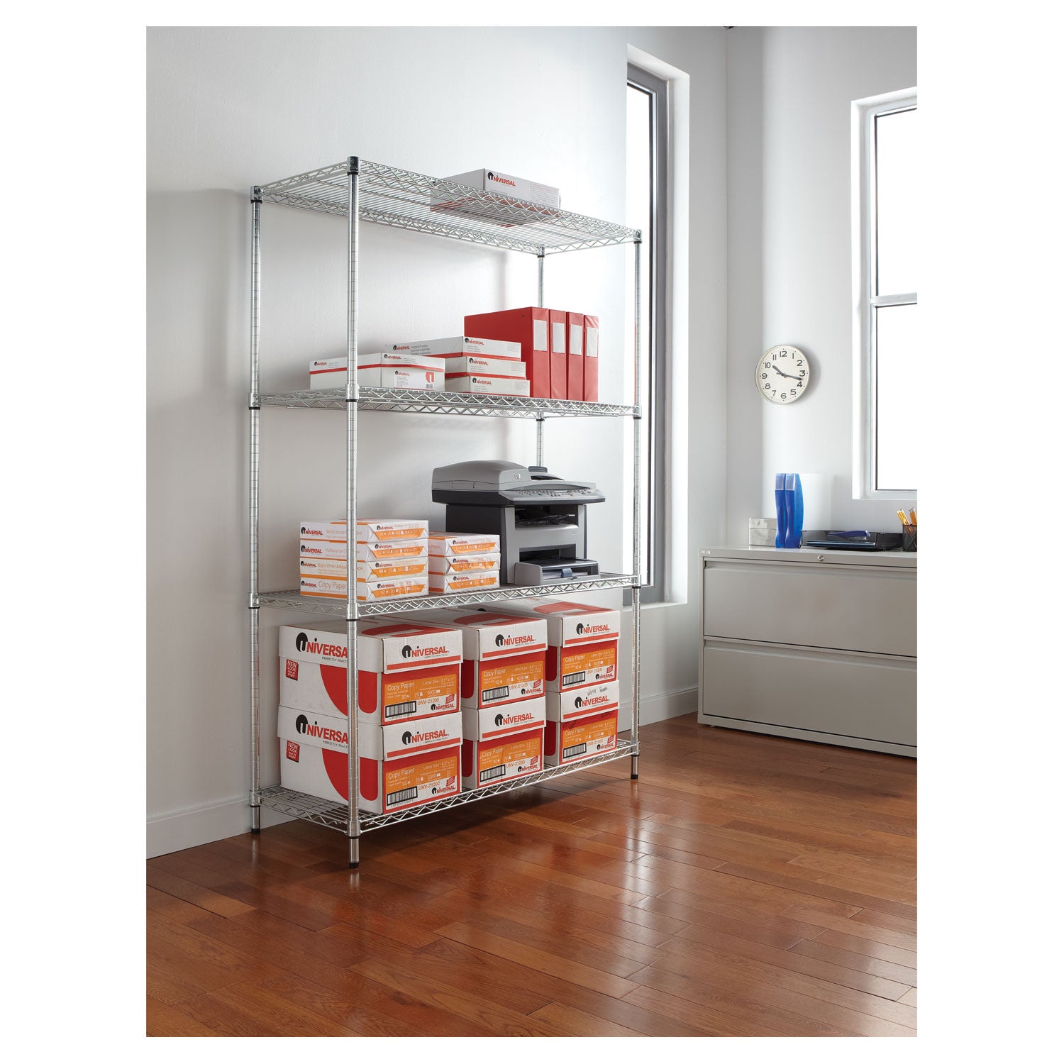 Alera® NSF Certified Industrial Four-Shelf Wire Shelving Kit, 48w x 18d x 72h, Silver