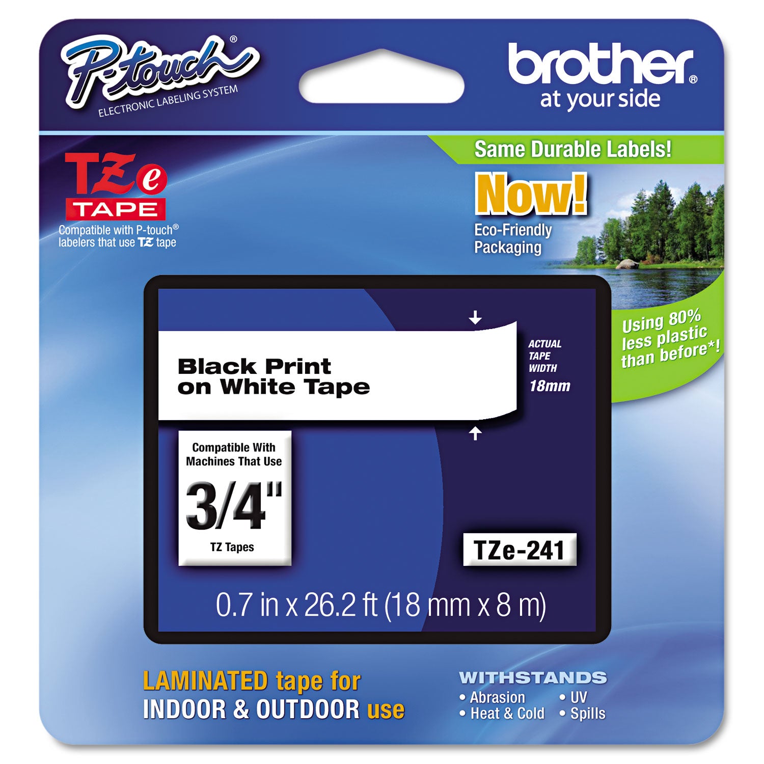 Brother P-Touch® Tze Standard Adhesive Laminated Labeling Tape, 0.7" X 26.2 Ft, Black On White