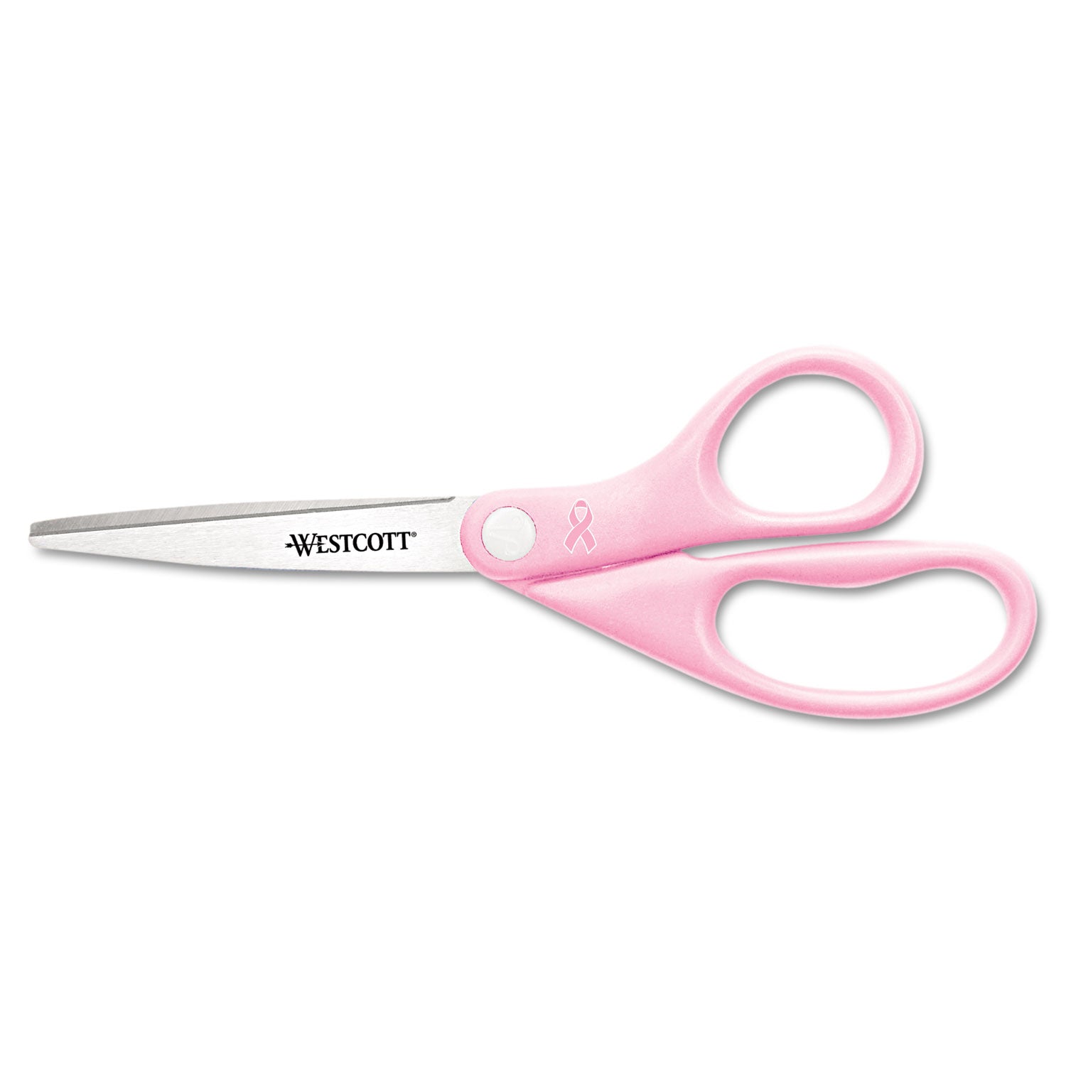 All Purpose Pink Ribbon Scissors, 8" Long, 3.5" Cut Length, Straight Pink Handle