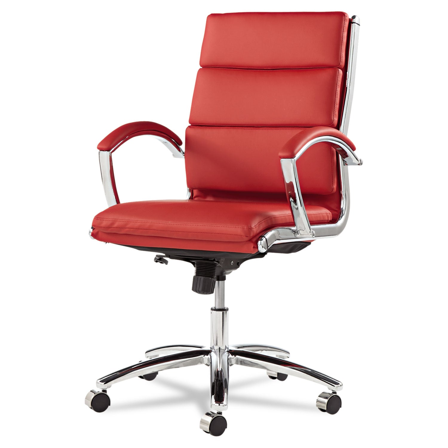 Alera® Alera Neratoli Mid-Back Slim Profile Chair, Faux Leather, Supports Up To 275 Lb, Red Seat/back, Chrome Base
