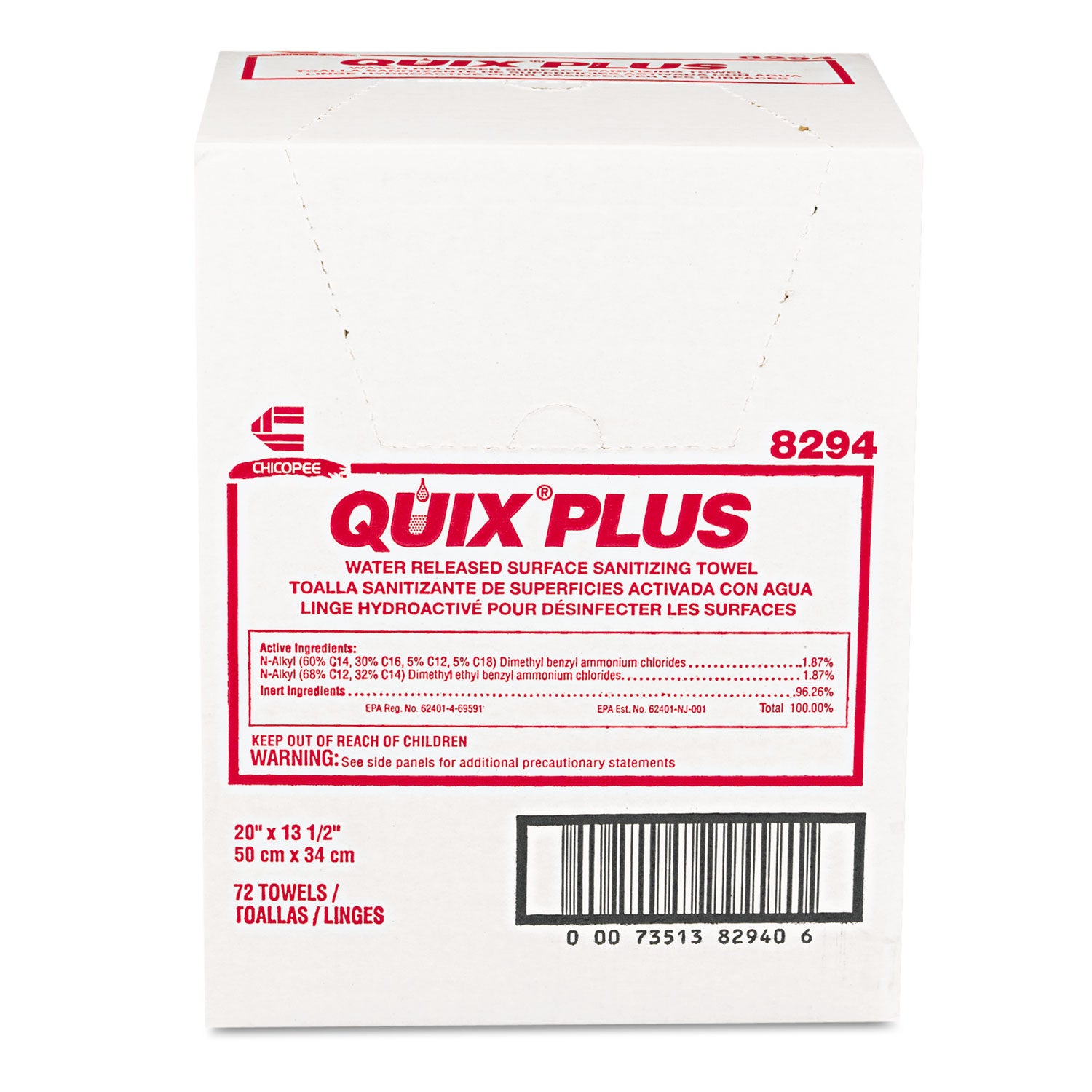 Chix® Quix Plus Cleaning and Sanitizing Towels, 13.5 x 20, Pink, 72/Carton