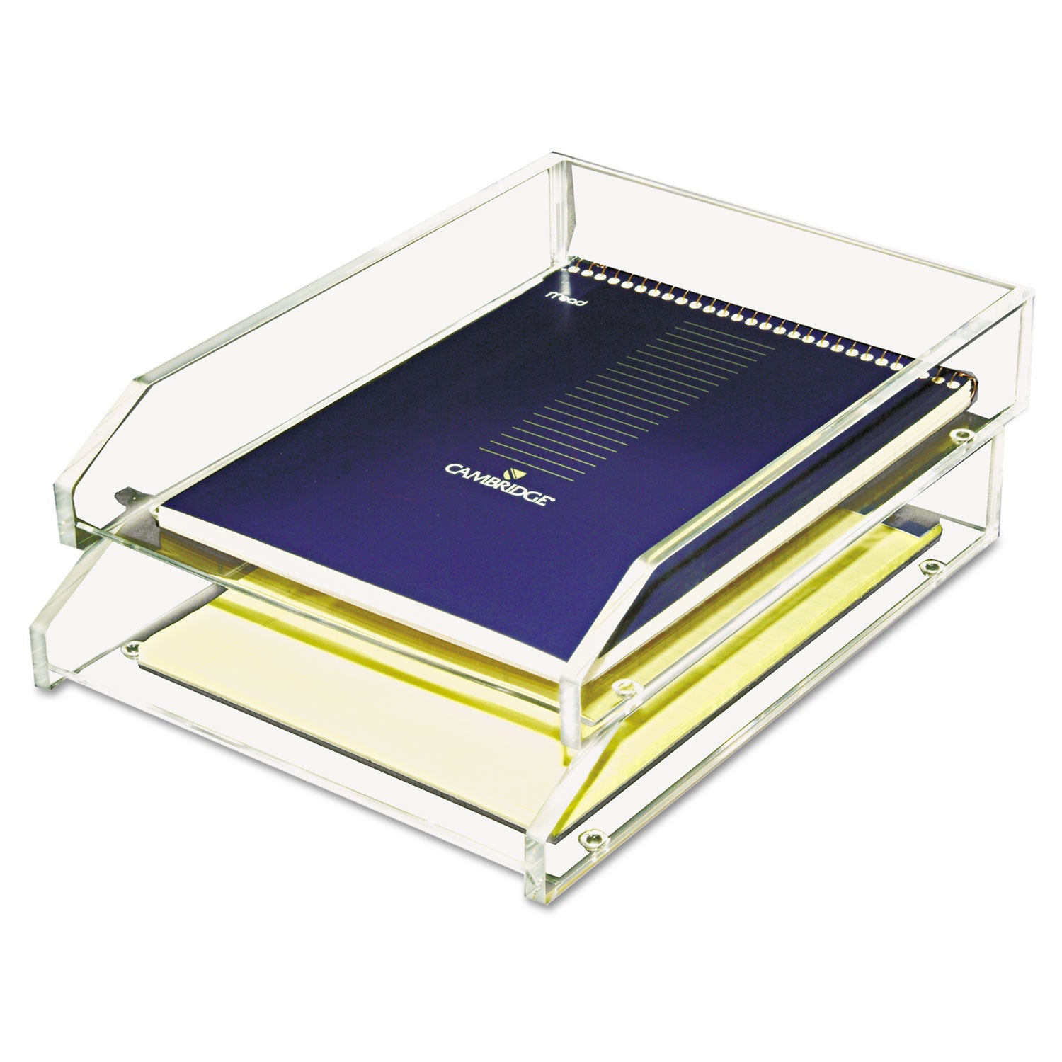 Kantek Clear Acrylic Letter Tray, 2 Sections, Letter Size Files, 10.5" X 13.75" X 2.5", Clear, 2/pack