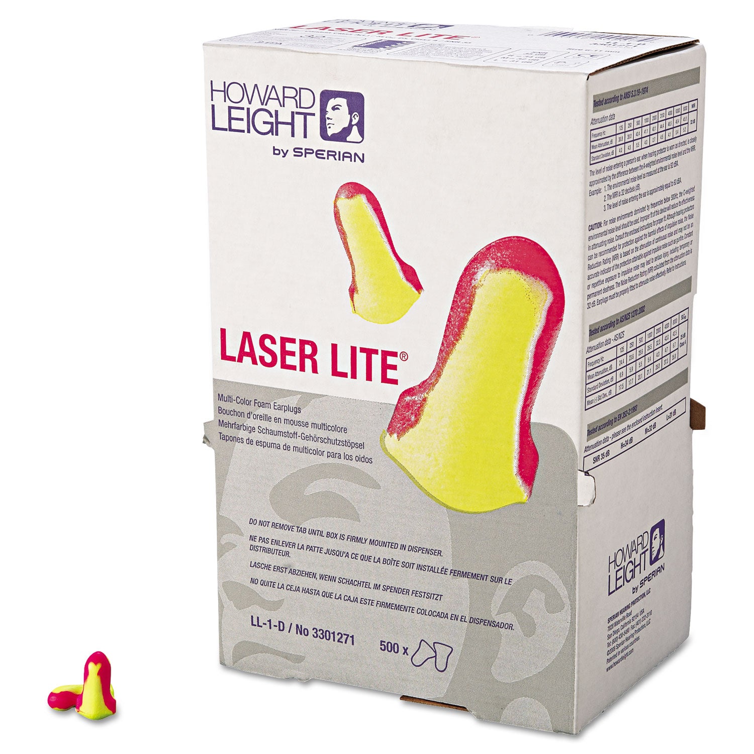 Howard Leight® by Honeywell Ll-1 D Laser Lite Single-Use Earplugs, Cordless, 32nrr, Ma/yw, Ls500, 500 Pairs