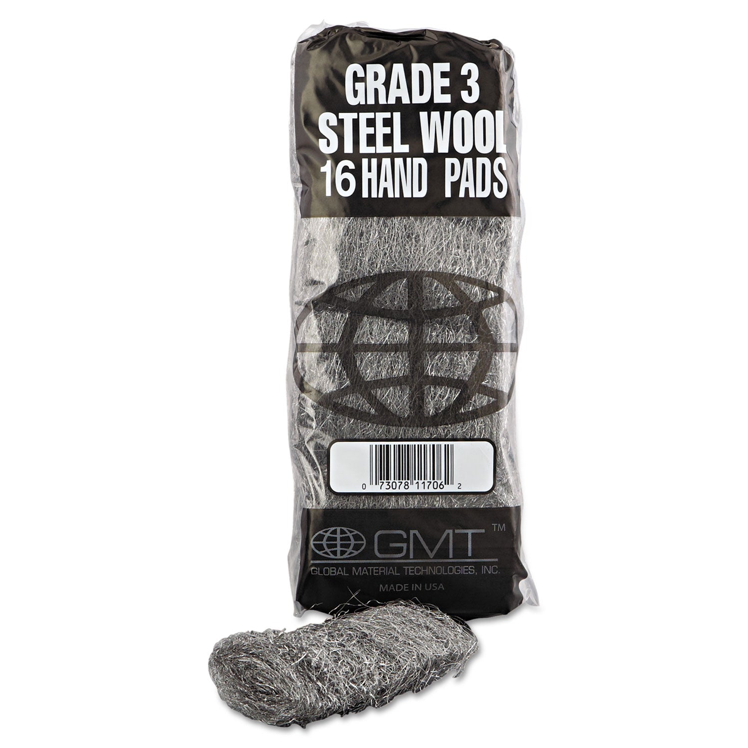 GMT Industrial-Quality Steel Wool Hand Pads, #3 Medium, Steel Gray, 16 Pads/sleeve, 12 Sleeves/carton