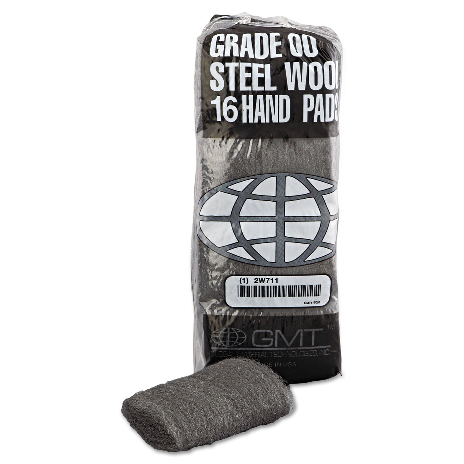 GMT Industrial-Quality Steel Wool Hand Pads, #00 Very Fine, Steel Gray, 16 Pads/sleeve, 12/sleeves/carton