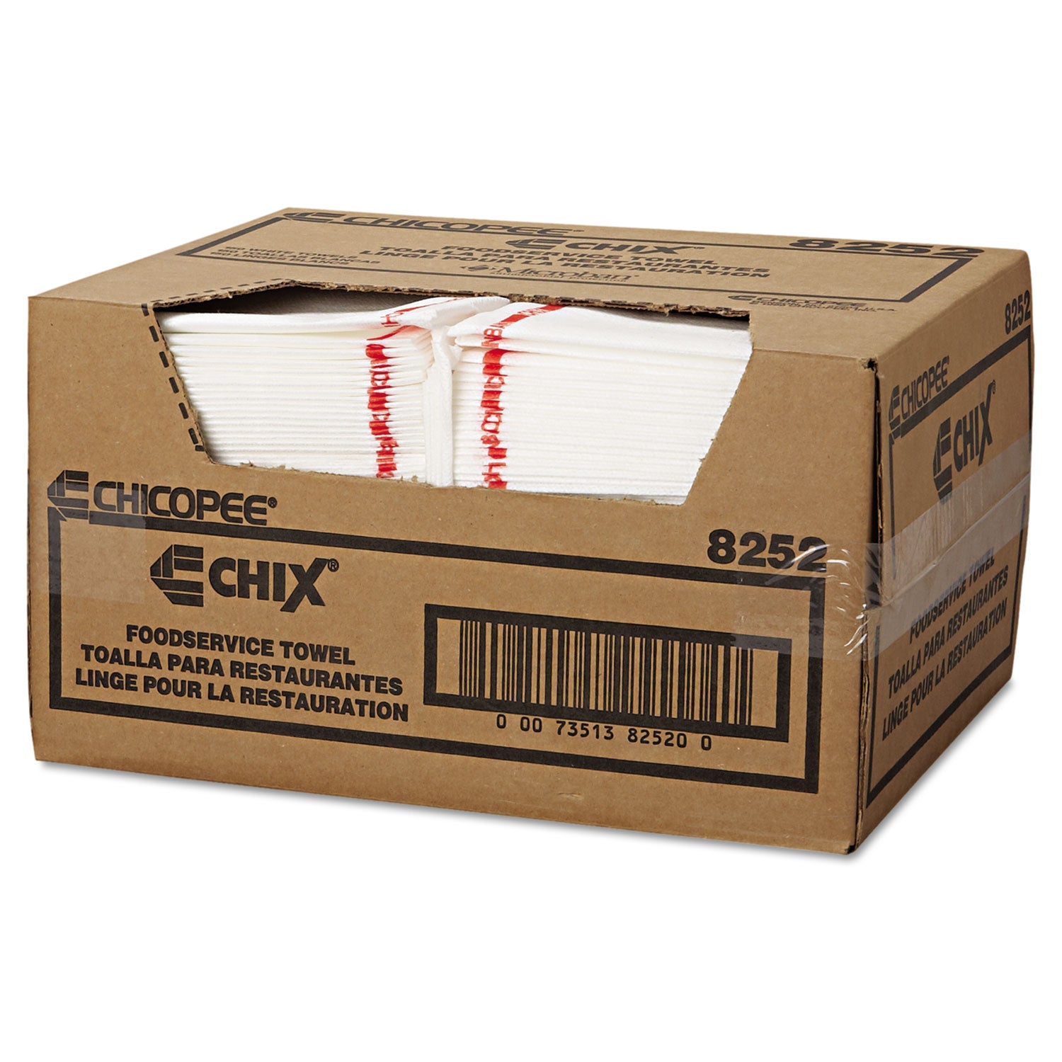 Chix® Food Service Towels, Cotton, 13 x 21, White/Red, 150/Carton