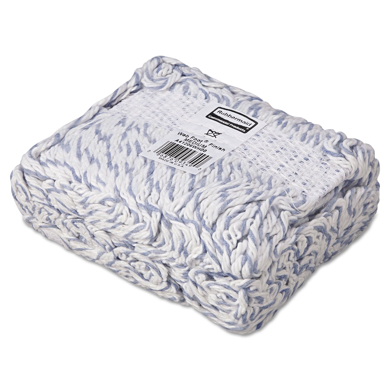 Rubbermaid® Commercial Web Foot Finish Mop, White, Med, Cotton/synthetic, 1". White Headband, 6/carton