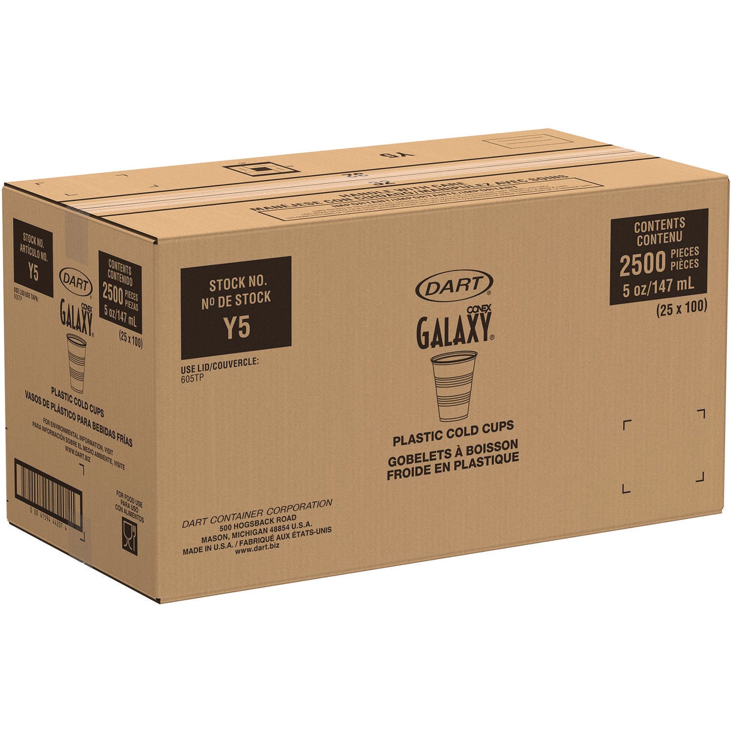 Dart® High-Impact Polystyrene Cold Cups, 5 oz, Plastic, Translucent, 100/Sleeve, 25 Sleeves/Carton