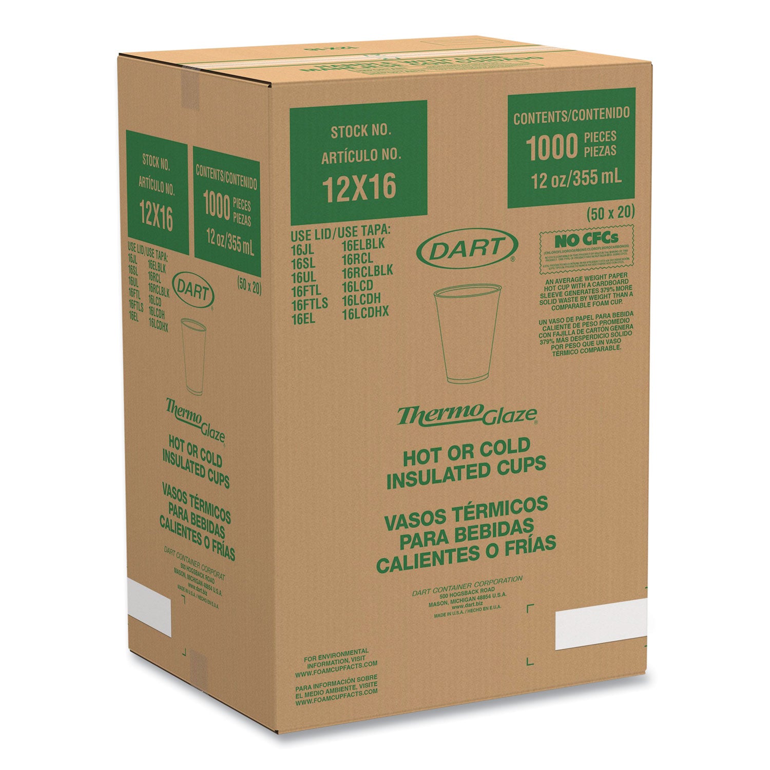 Dart® Cafe G Foam Hot/cold Cups, 12 Oz, Brown/red/white, 1,000/carton