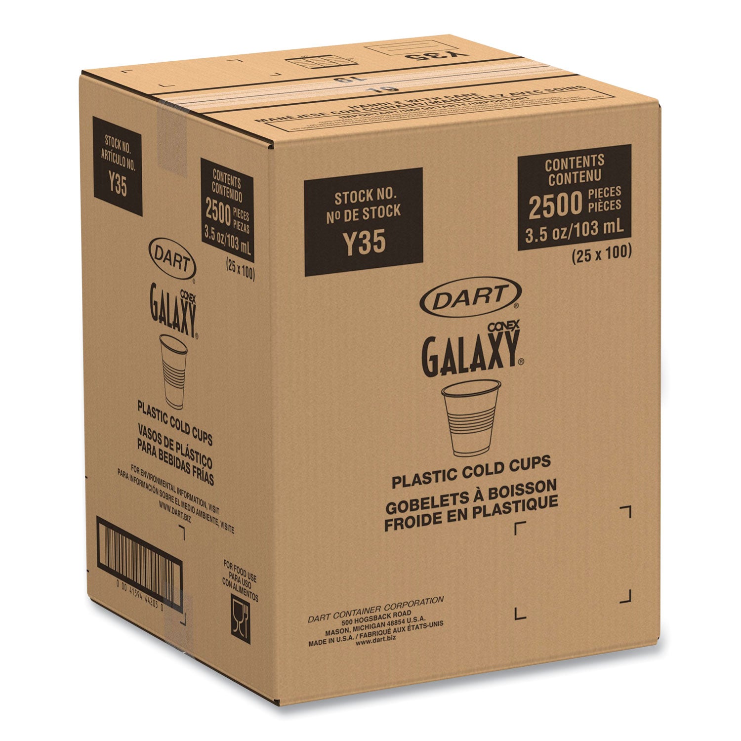 Dart® High-Impact Polystyrene Cold Cups, 3.5 oz, Plastic, Translucent, 100/Sleeve, 25 Sleeves/Carton