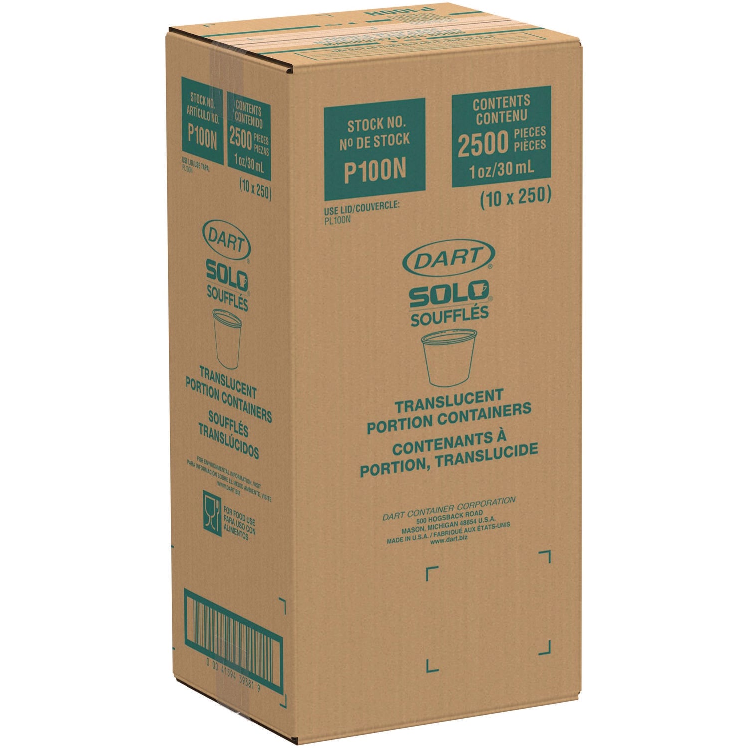 Dart® Polystyrene Portion Cups, 1 oz, Plastic, Translucent, 2,500/Carton