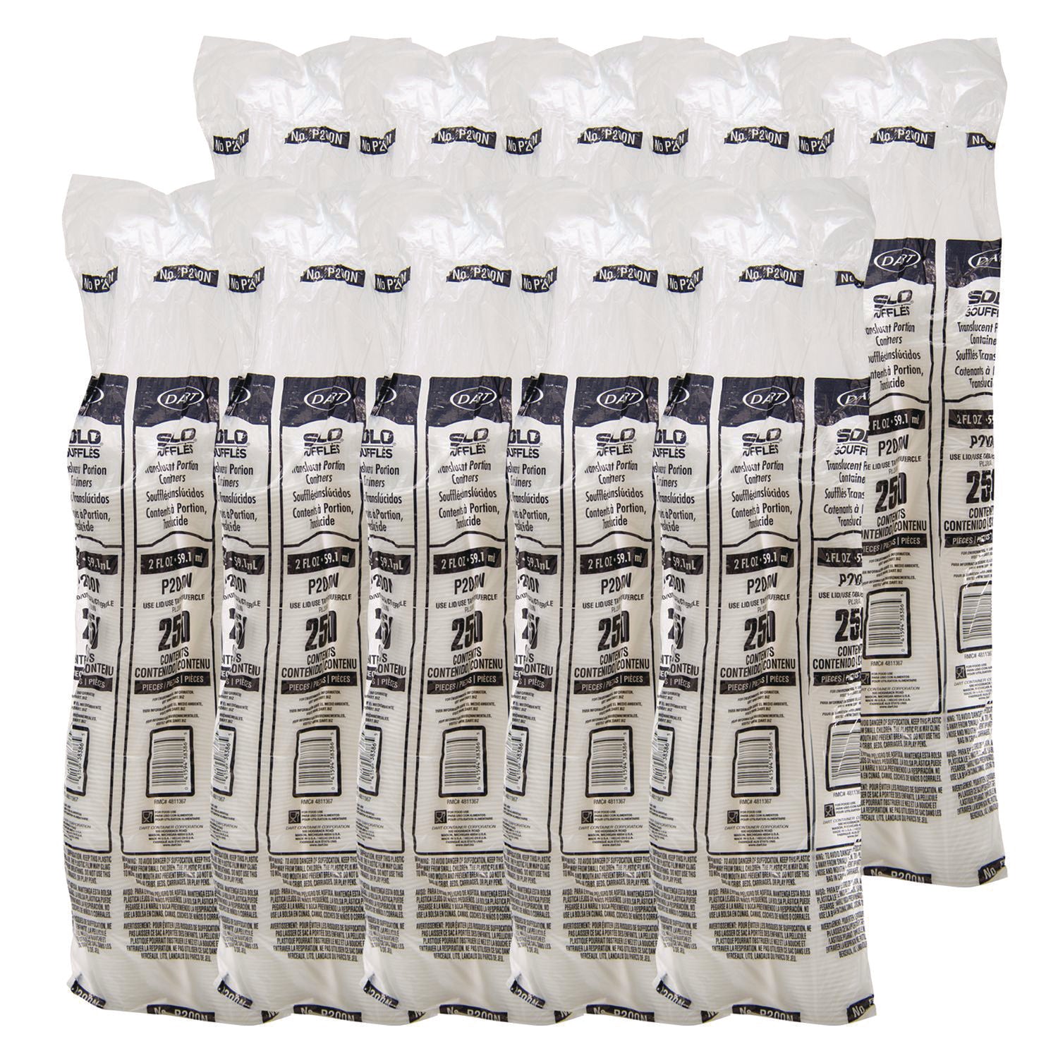 Dart® Polystyrene Portion Cups, 2 oz, Plastic, Translucent, 250/Bag, 10 Bags/Carton