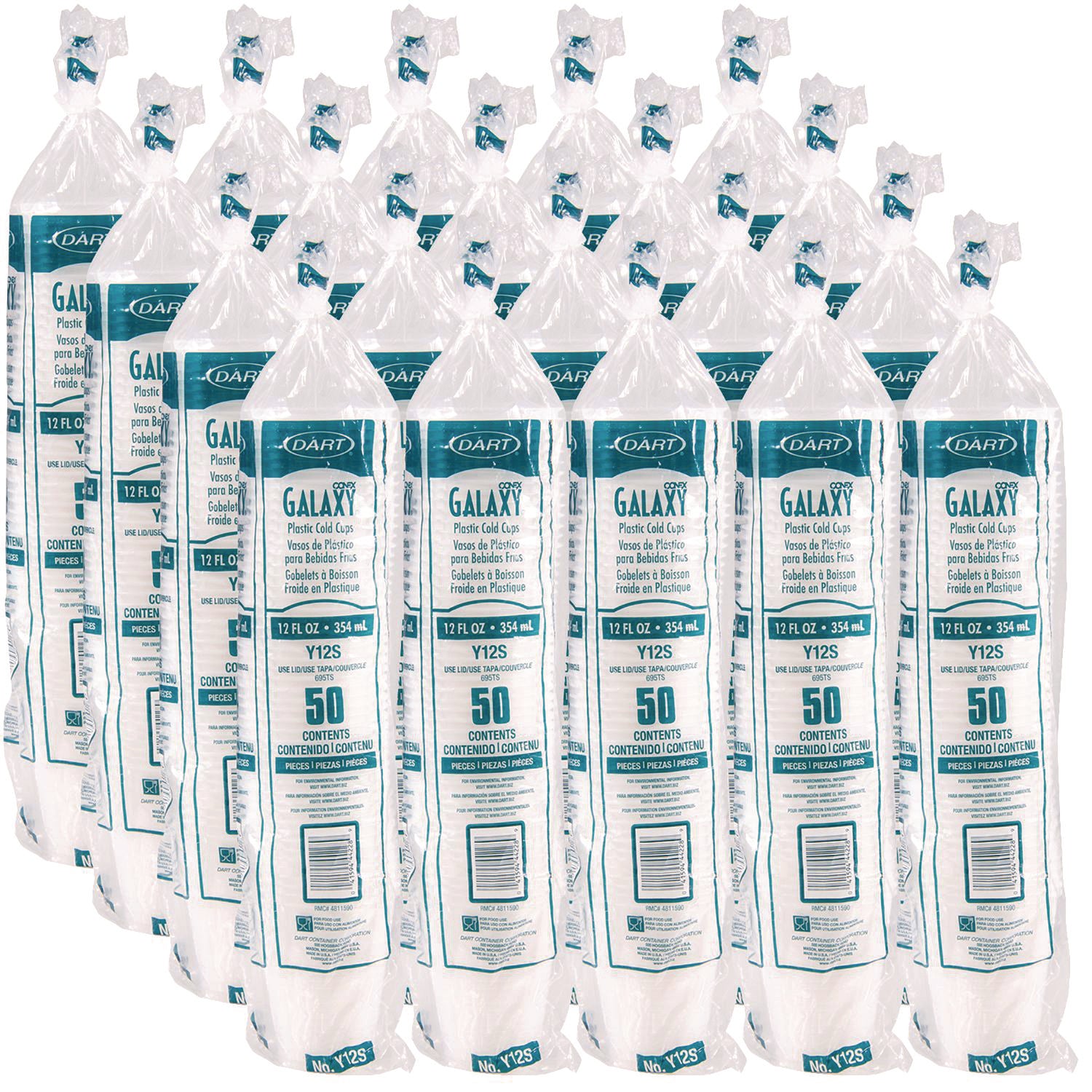 Dart® High-Impact Polystyrene Squat Cold Cups, 12 oz, Plastic, Translucent, 50/Pack