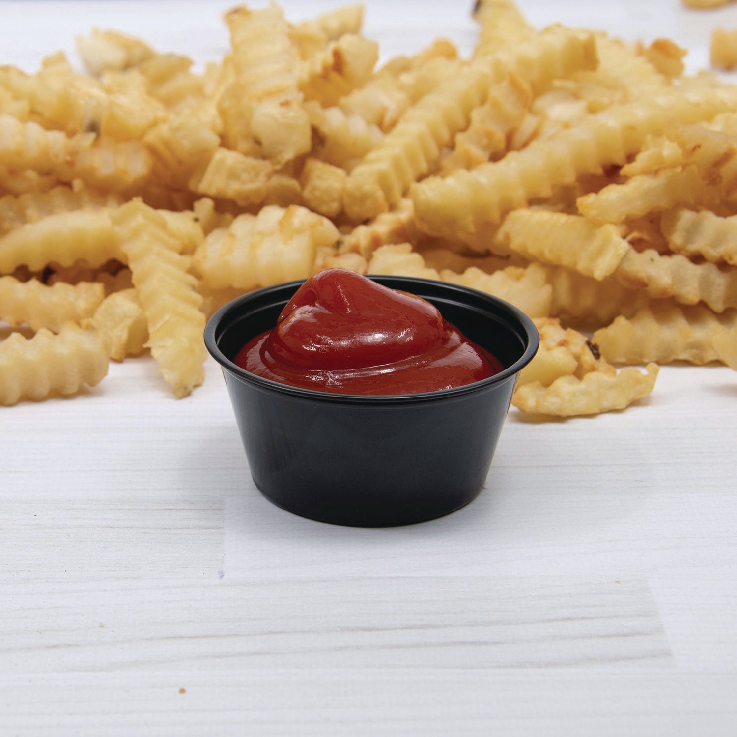 Dart® Polystyrene Portion Cups, 2 oz, Plastic, Black, 250/Bag, 10 Bags/Carton