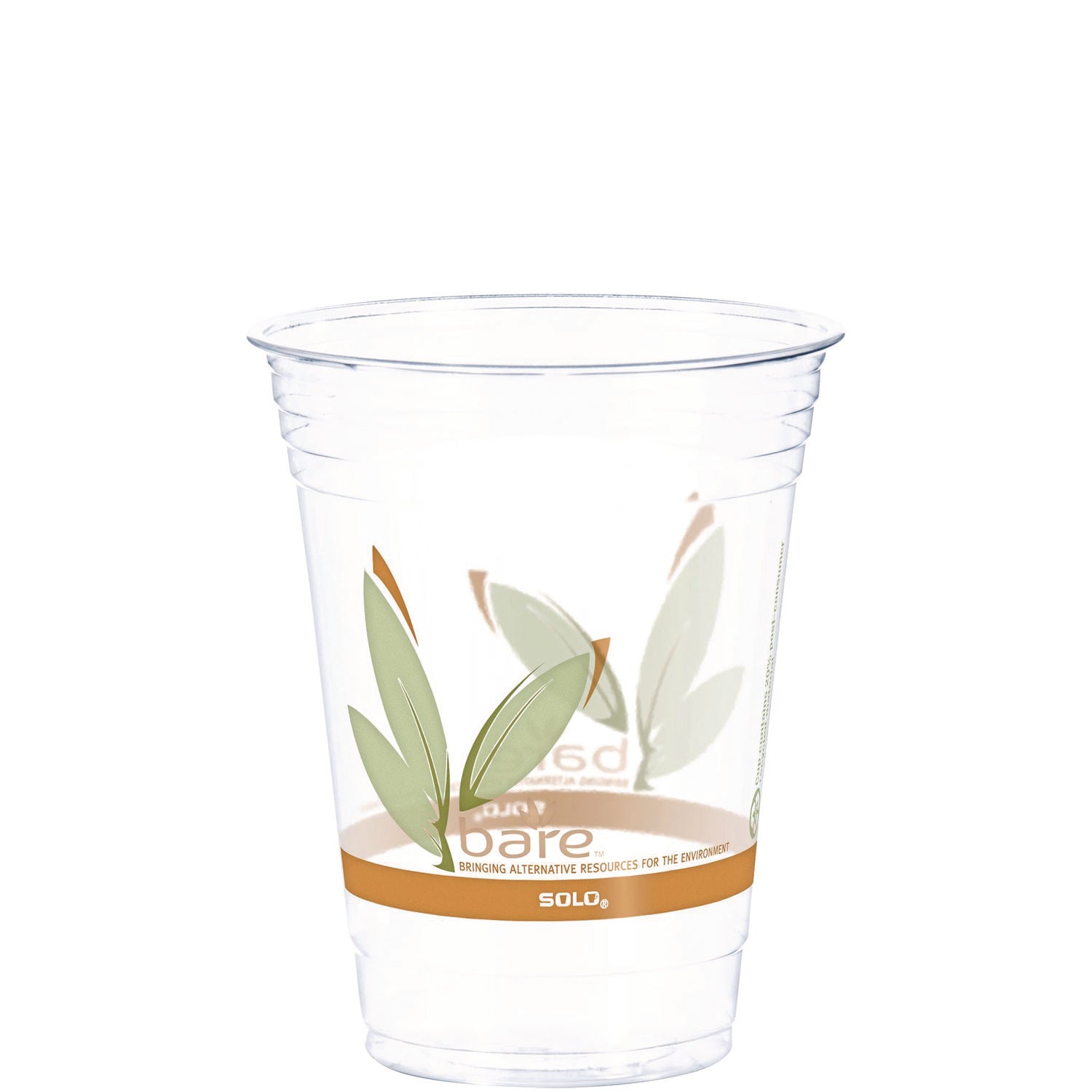 Bare Eco-Forward RPET Cold Cups, ProPlanet Seal, 16 oz to 18 oz, Leaf Design, Clear, 50/Pack, 20 Packs/Carton