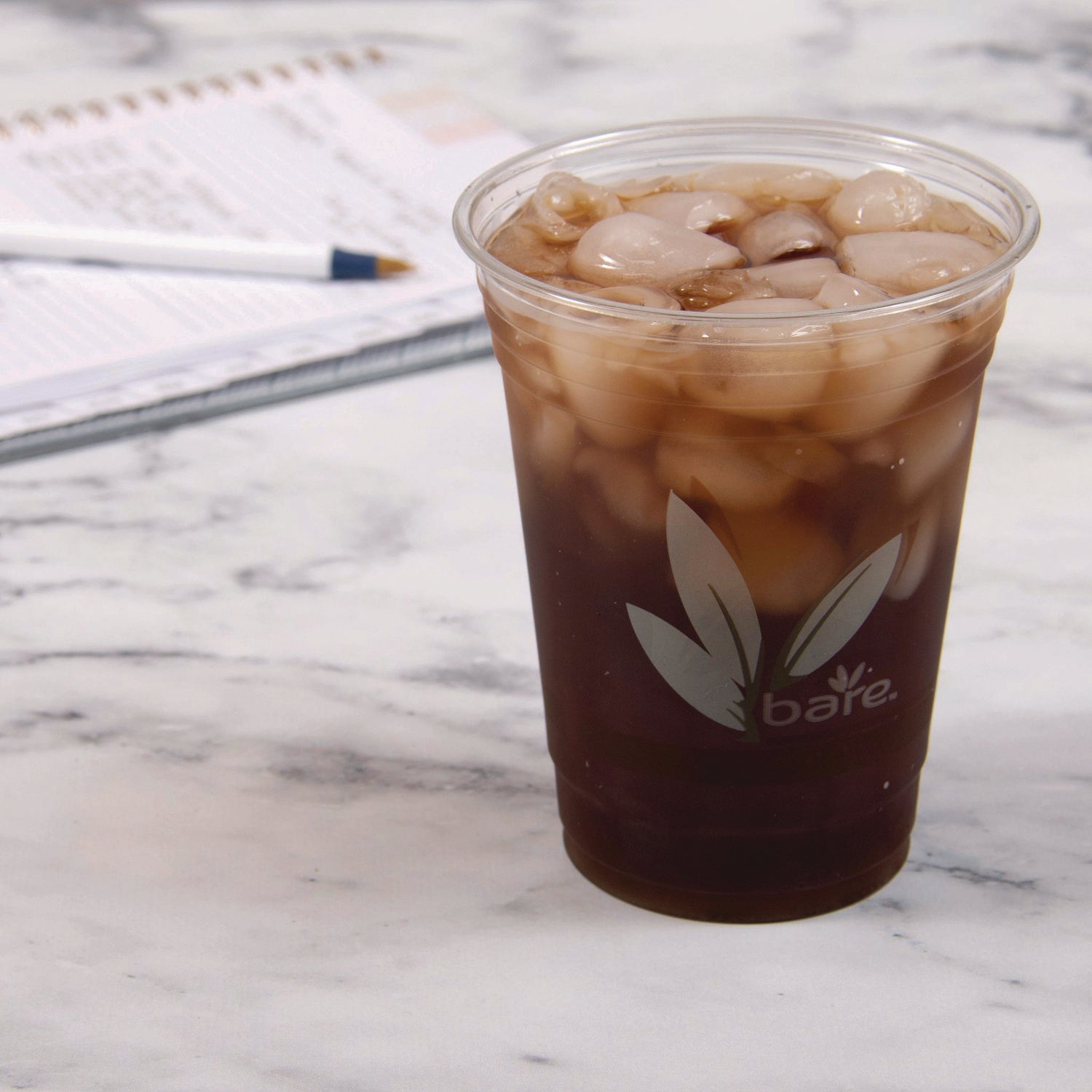 Dart® Bare Eco-Forward RPET Cold Cups, 16 oz to 18 oz, Plastic, Leaf Design, Clear, 50/Pack, 20 Packs/Carton