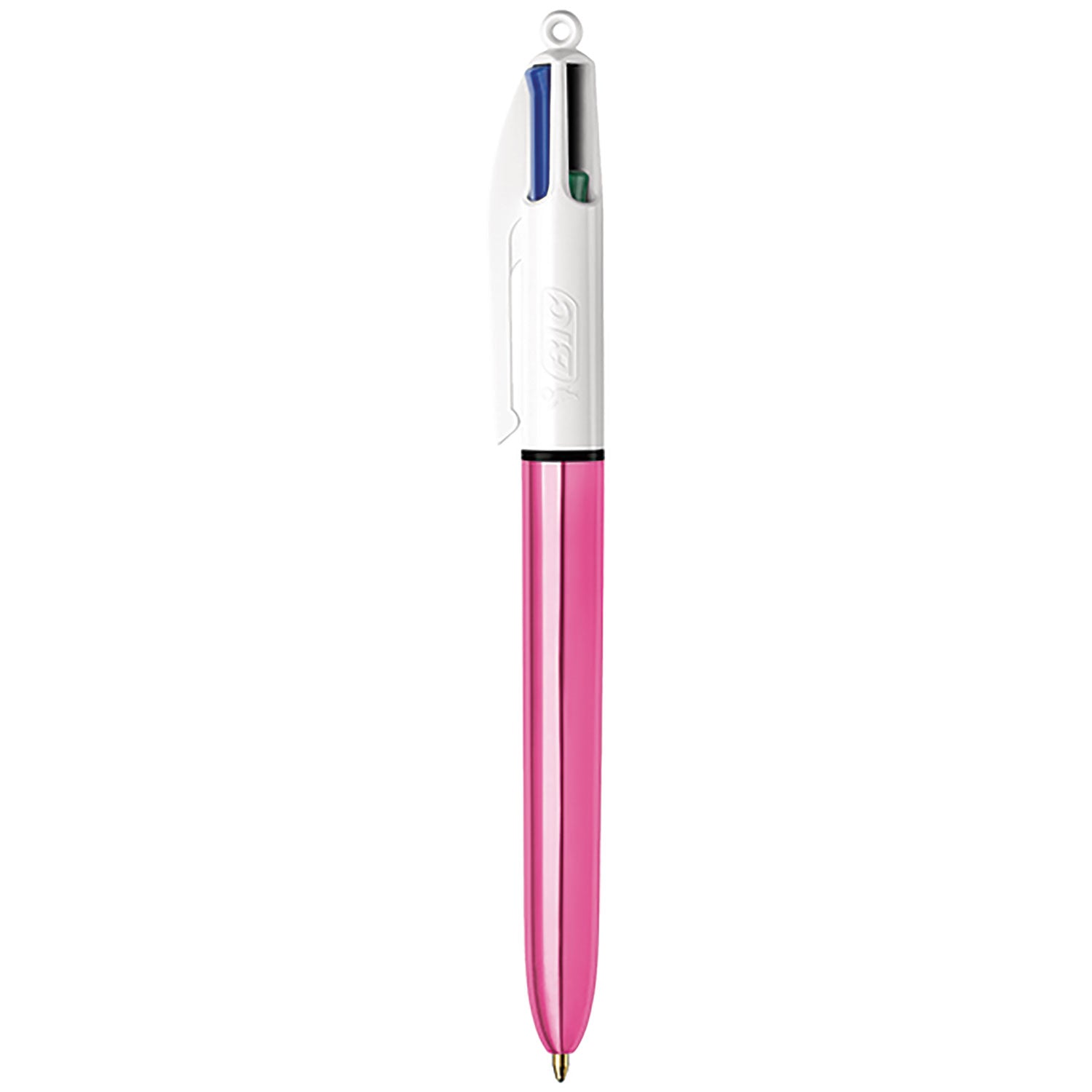 BIC® 4-Color Multi-Color Ballpoint Pen, Retractable, Medium 1mm, Black/Blue/Green/Red Ink, Blue/White Barrel