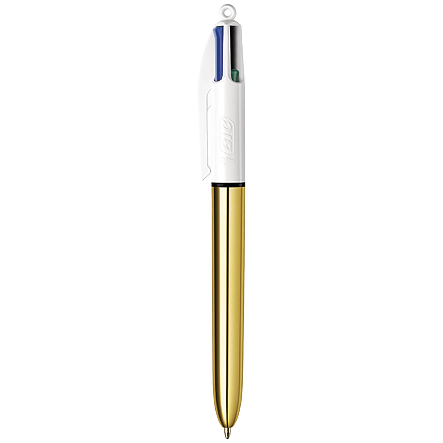 BIC® 4-Color Multi-Color Ballpoint Pen, Retractable, Medium 1mm, Black/Blue/Green/Red Ink, Blue/White Barrel