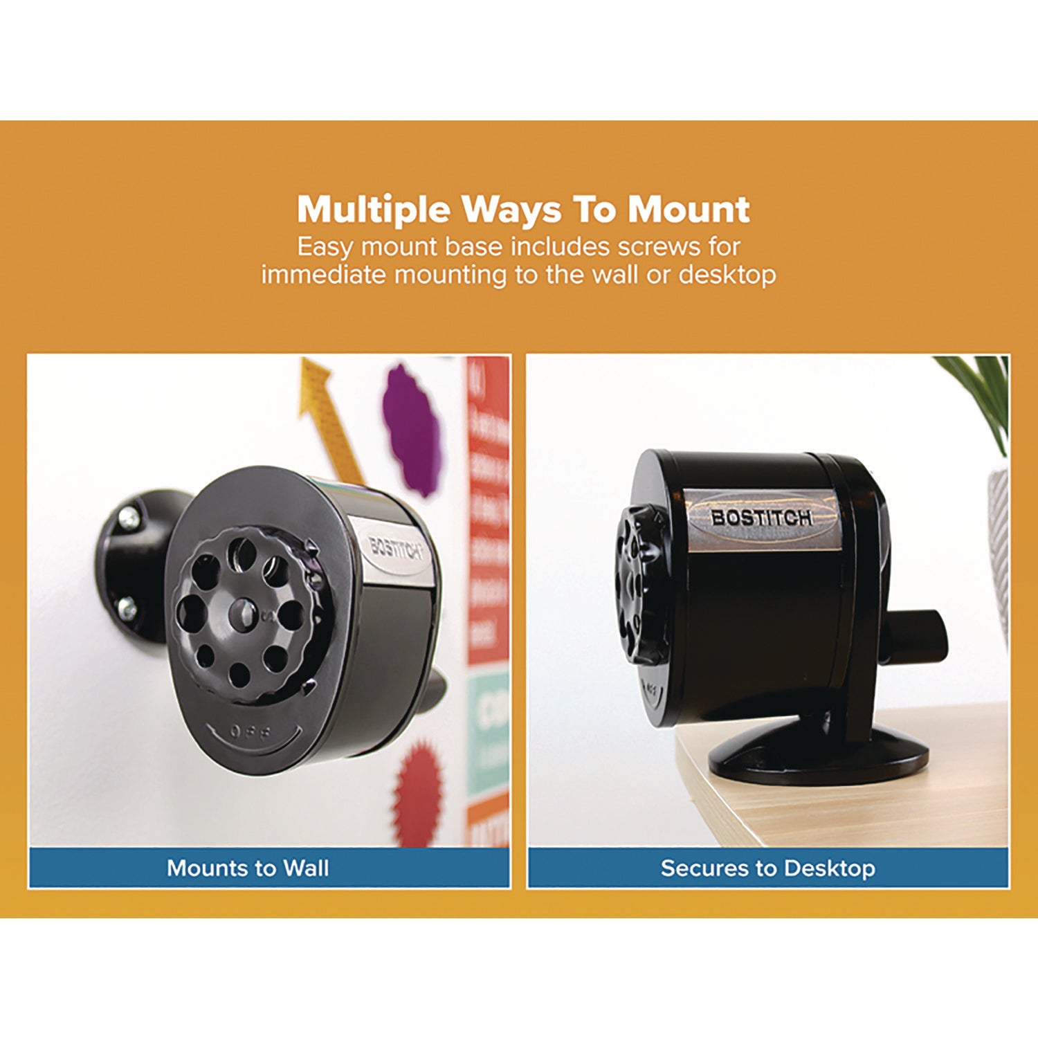 Bostitch® Metal Manual Pencil Sharpener, Manually-Powered, 5.44" x 2.69" x 4.33", Black