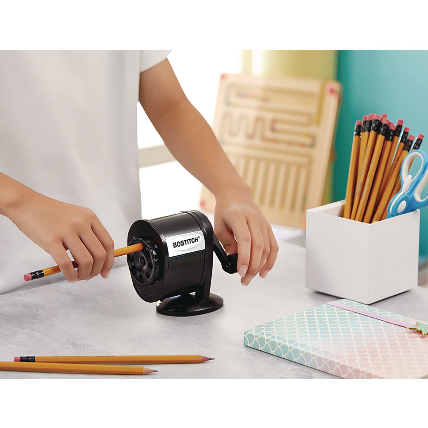 Bostitch® Metal Manual Pencil Sharpener, Manually-Powered, 5.44" x 2.69" x 4.33", Black