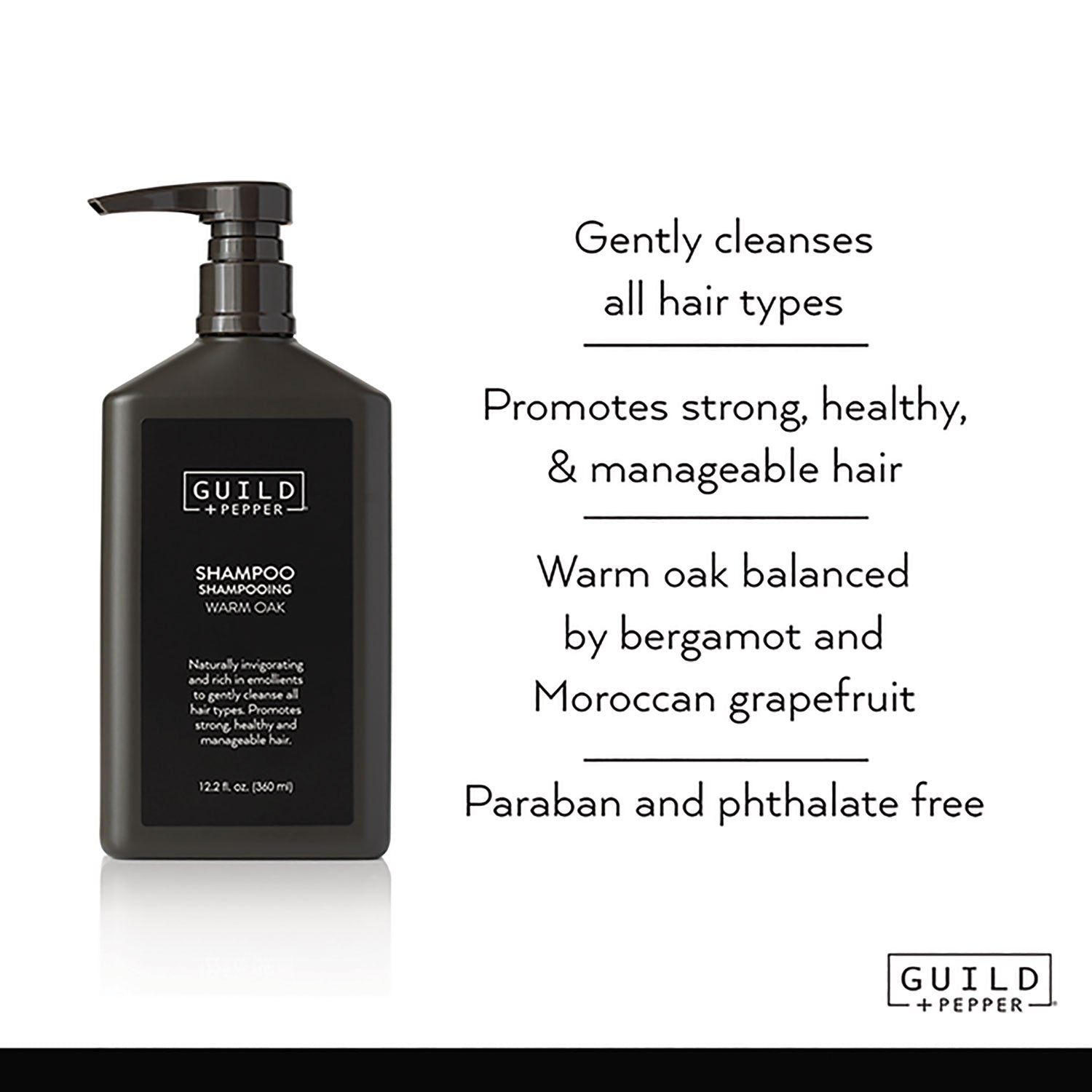 Guild+Pepper® Shampoo, Warm Oak Scent, 12.2 oz, 12/Carton