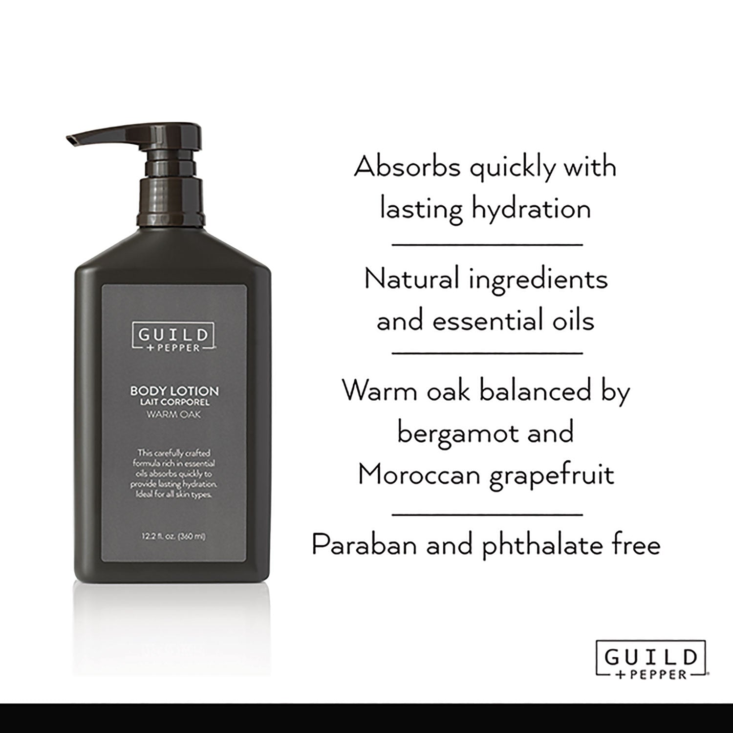 Guild+Pepper® Lotion, Warm Oak, 12.2 oz Bottle, 12/Carton