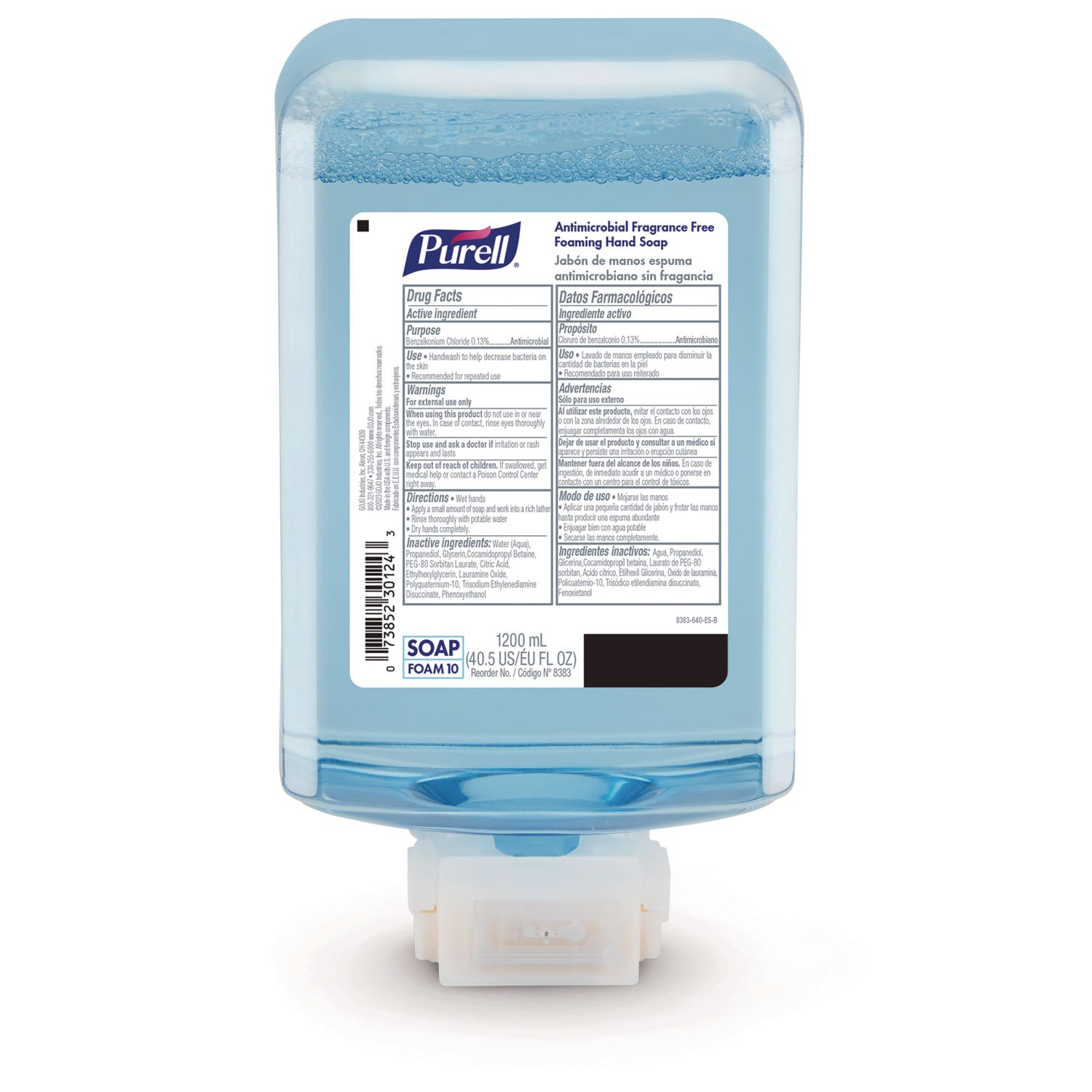 PURELL® Antimicrobial Foaming Hand Soap Refill, For ES10 Dispensers, Fragrance-Free, 1,200 mL, 2/Carton