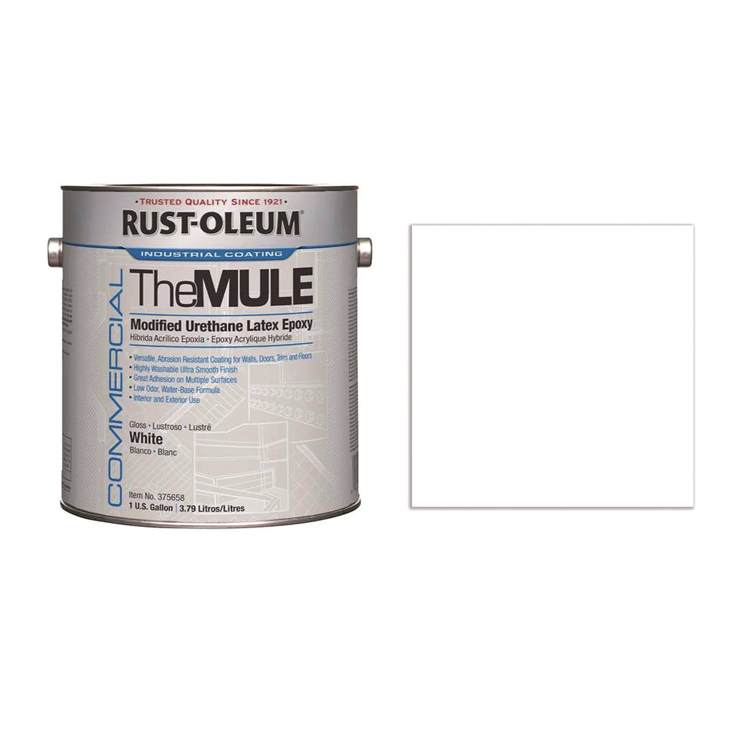 Rust-Oleum® Commercial The MULE (Modified Urethane Latex Epoxy), Interior/Exterior, Gloss Glass White, 1 gal Bucket/Pail, 2/Carton