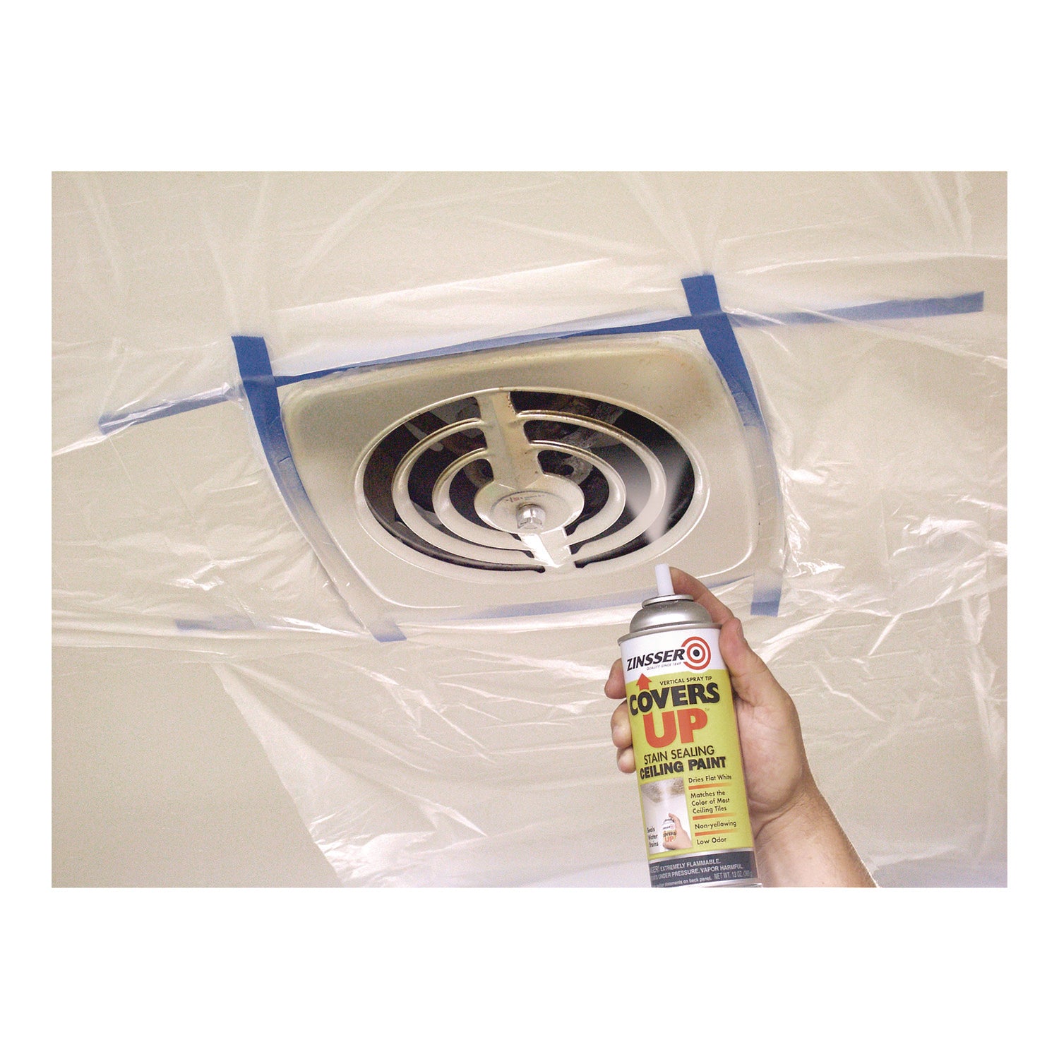 Zinsser® Covers Up Ceiling Paint and Primer, Interior, Flat White, 13 oz Aerosol Can, 6/Carton