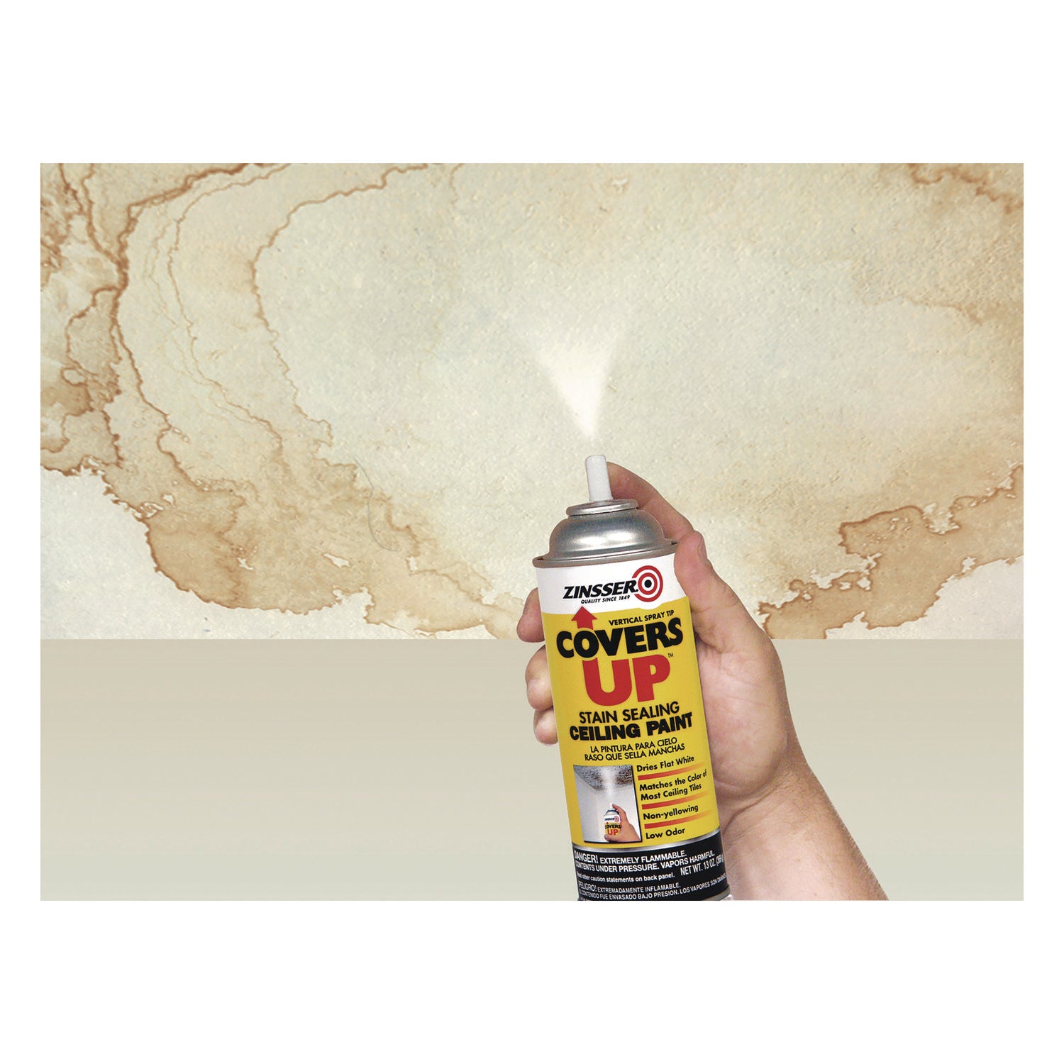 Zinsser® Covers Up Ceiling Paint and Primer, Interior, Flat White, 13 oz Aerosol Can, 6/Carton