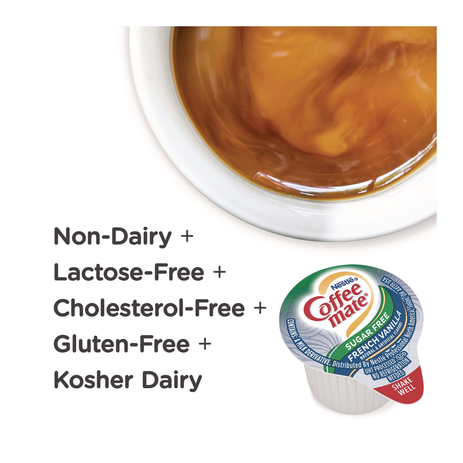 Coffee mate® Liquid Coffee Creamer, Zero Sugar French Vanilla, 0.38 oz Mini Cups, 50/Box, 4 Boxes/Carton