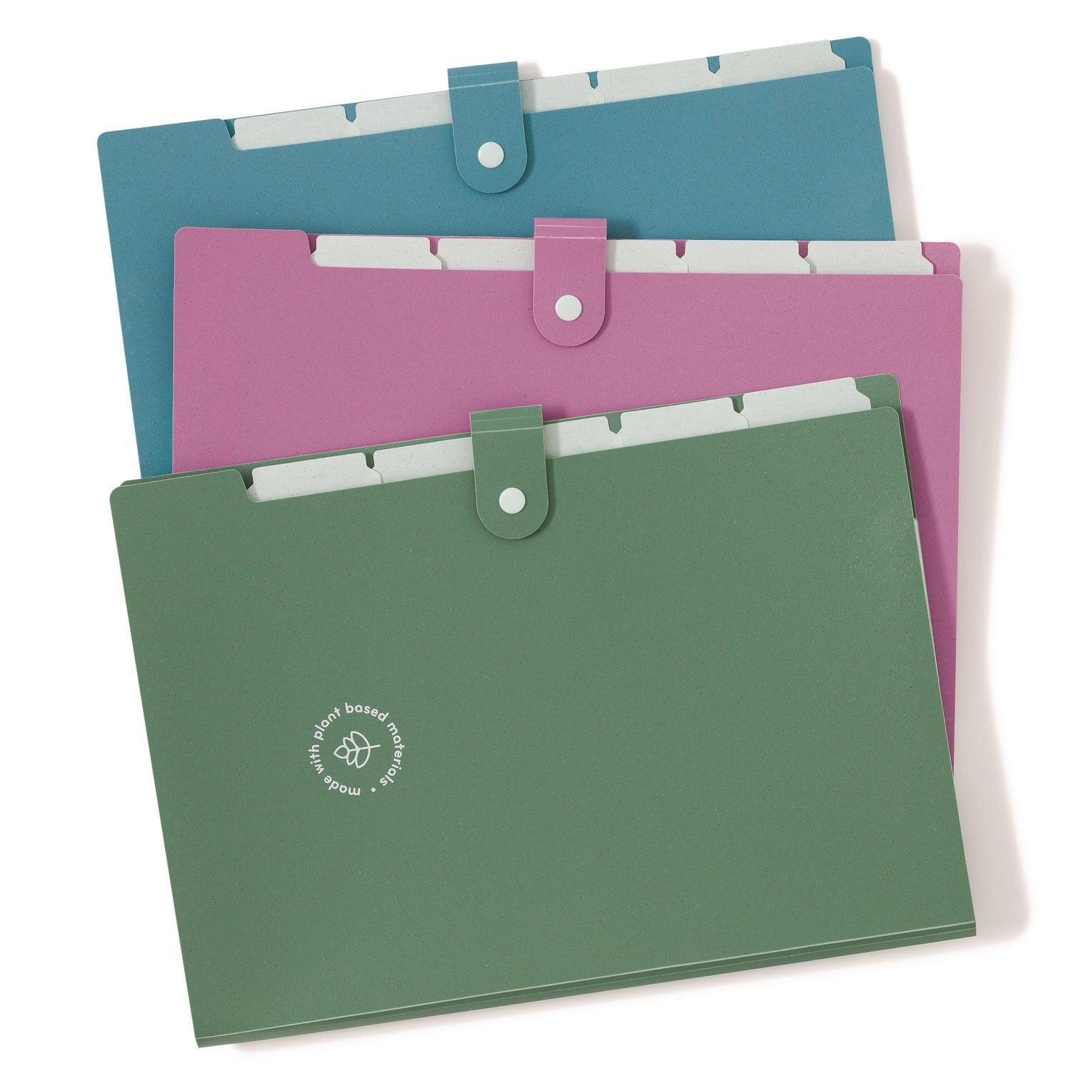 U-Eco Six-Pocket Expandable Folder, 4.5" Expansion, 6 Sections, Snap Button Closure, 1/6-Cut Tabs, Letter Size, 3/Pack