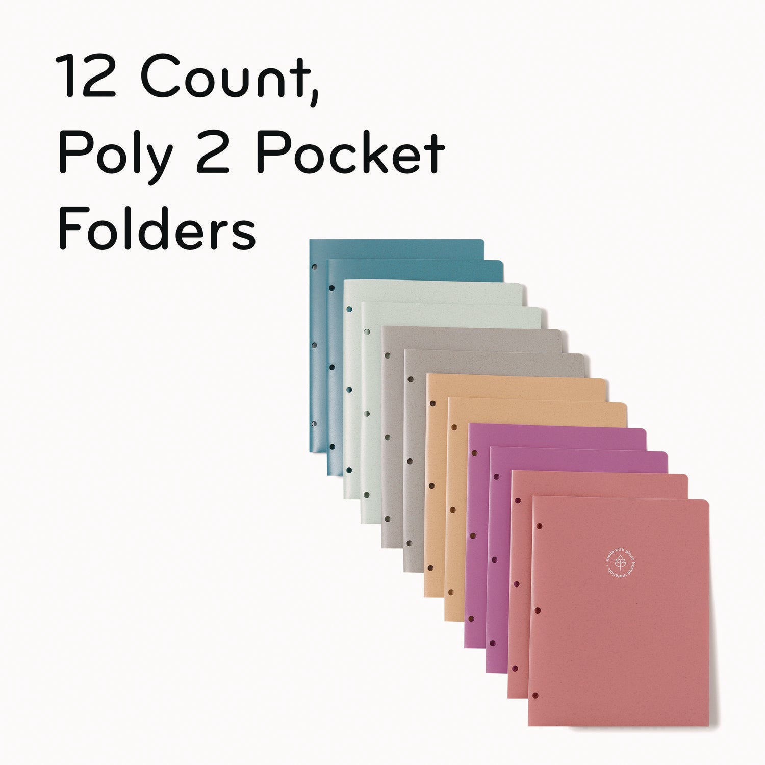 U Brands U-Eco Poly Two-Pocket Folders, Three-Hole Punched, Poly/Wheat Straw, 11 x 8.5, Assorted,12/Pack