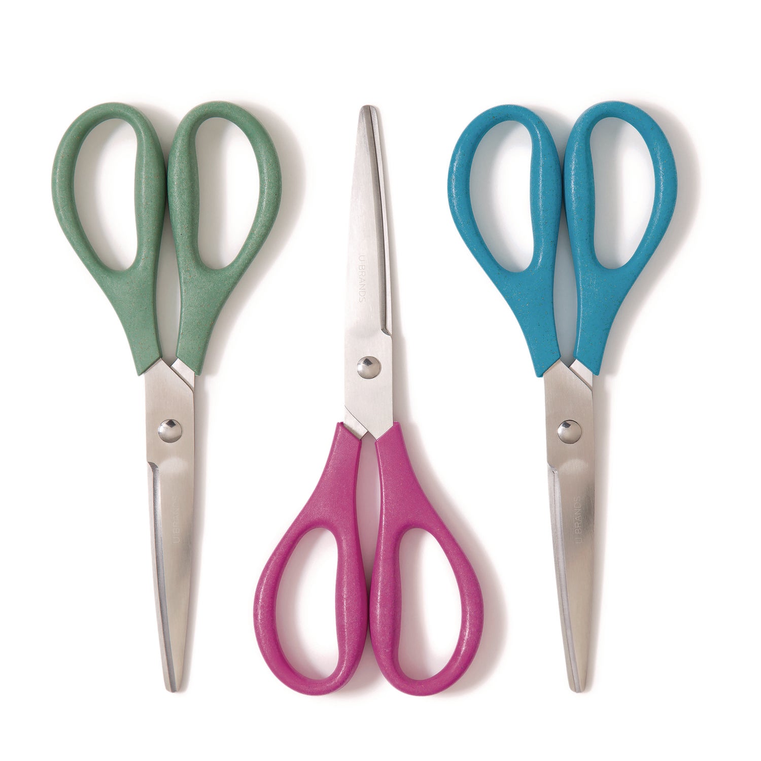 U-Eco Scissors, 9.45" Long, 3" Cut Length, Straight Assorted Color Handles, 3/Pack