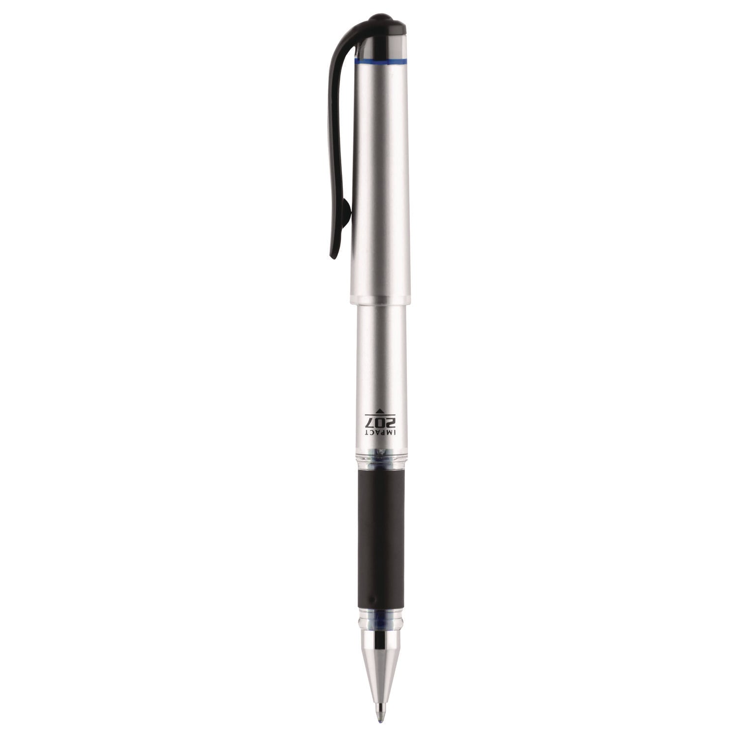 uniball® 207 Impact Gel Pen, Stick, Bold 1 mm, Blue Ink, Silver/Black/Blue Barrel