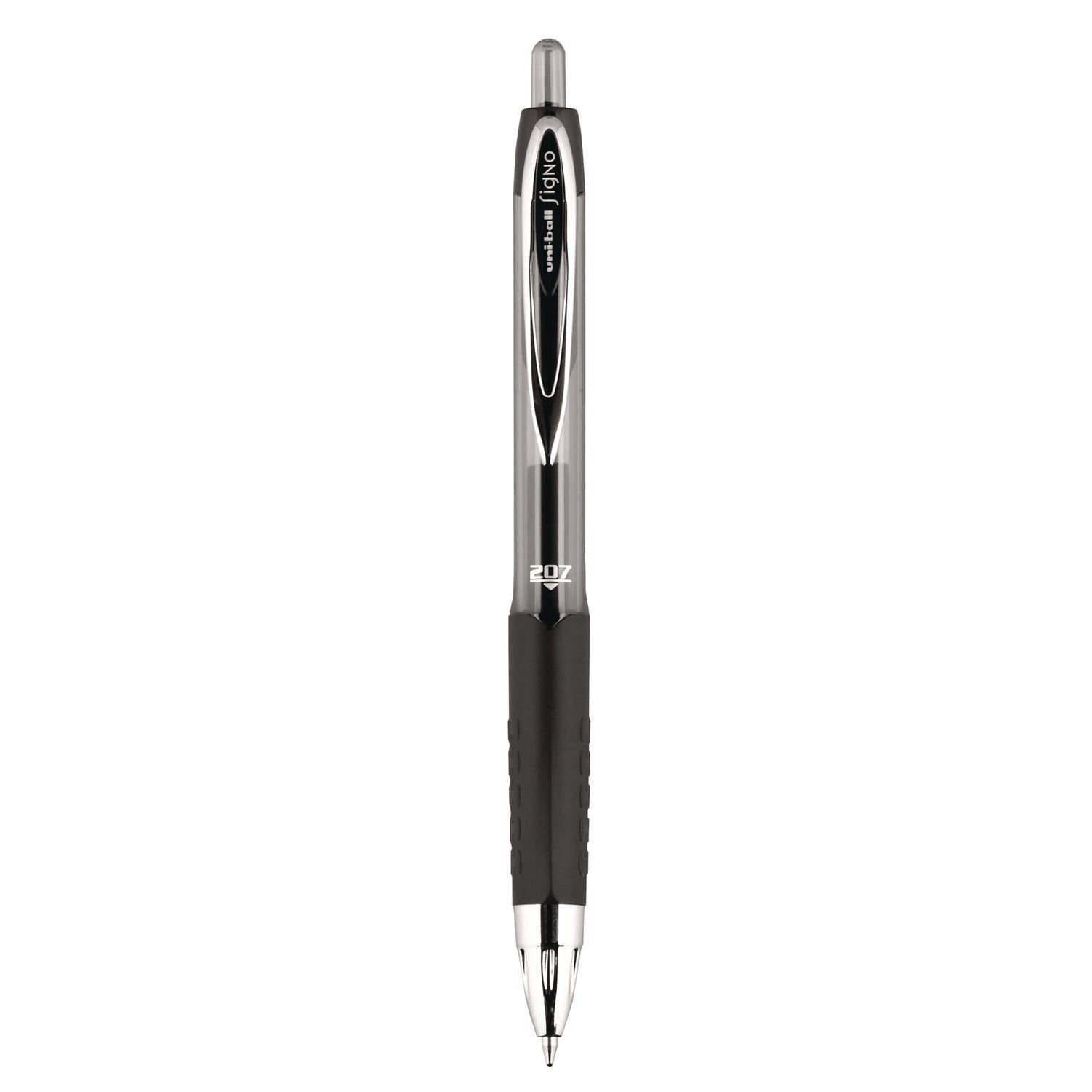 uniball® Signo 207 Gel Pen, Retractable, Medium 0.7 Mm, Black Ink, Smoke/black Barrel, Dozen