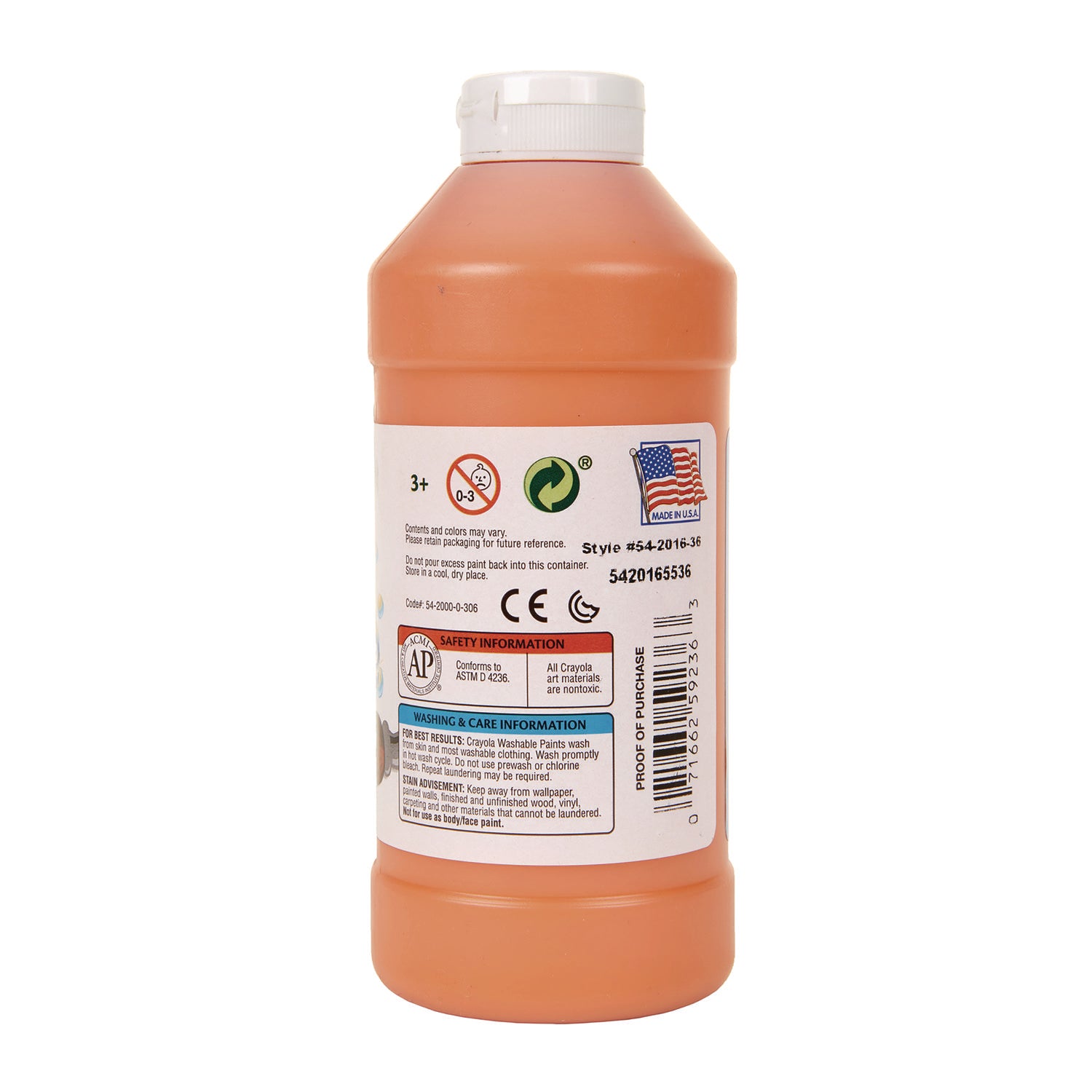 Crayola® Washable Paint, Orange, 16 Oz Bottle