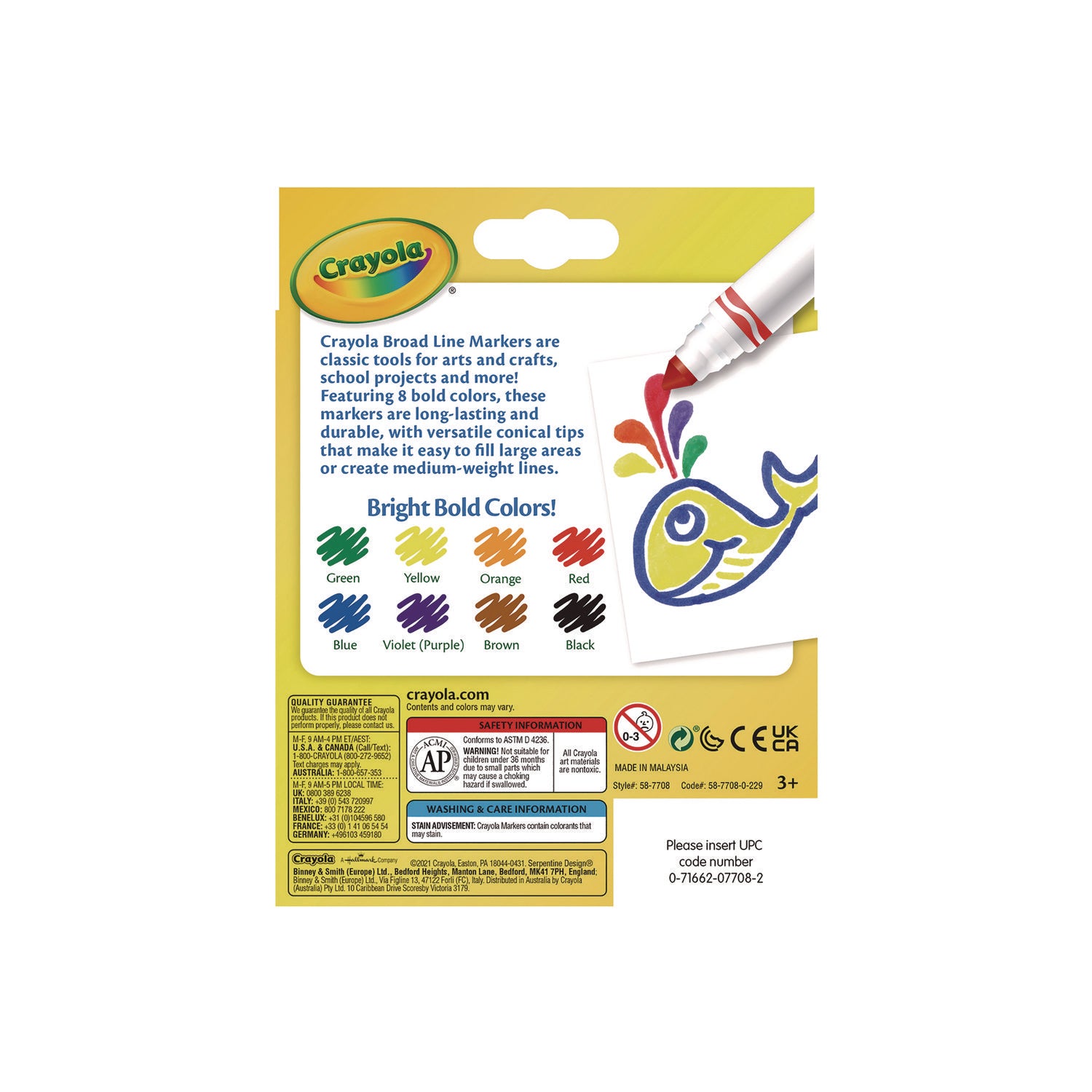 Crayola® Non-Washable Marker, Broad Bullet Tip, Assorted Classic Colors, 8/pack