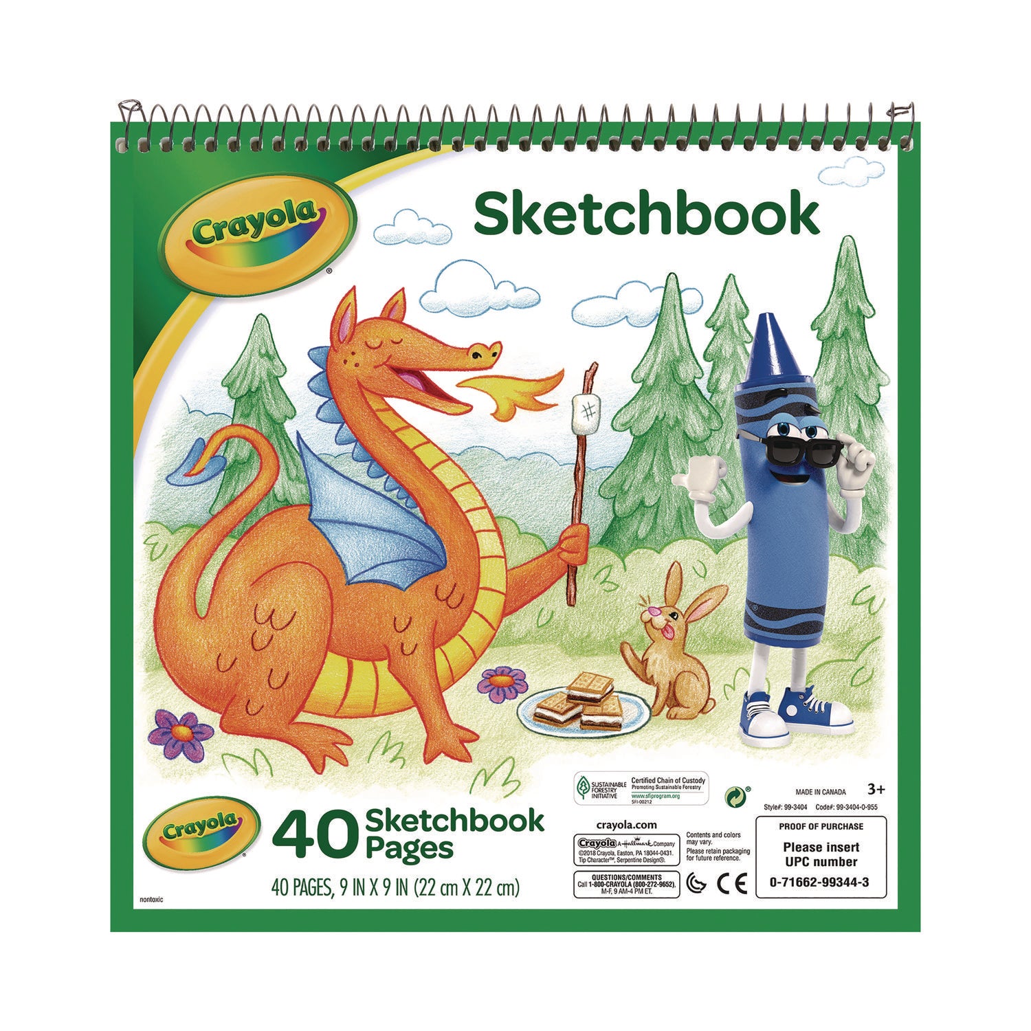 Crayola® Animal Animations Wirebound Sketchpad, Unruled, Gold/green Cover, 40 White 9 X 9 Sheets