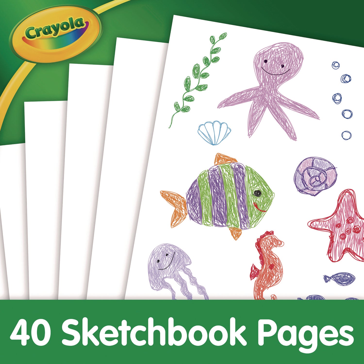Crayola® Animal Animations Wirebound Sketchpad, Unruled, Gold/green Cover, 40 White 9 X 9 Sheets
