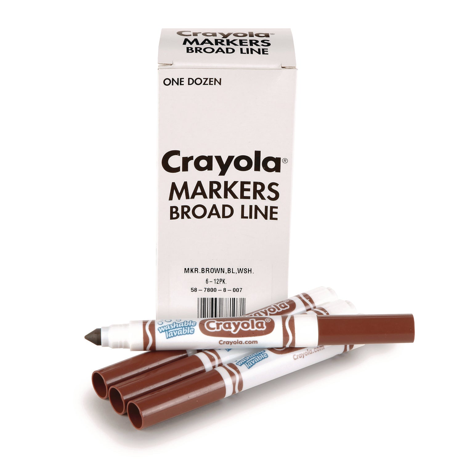 Crayola® Broad Line Washable Markers, Broad Bullet Tip, Brown, 12/box
