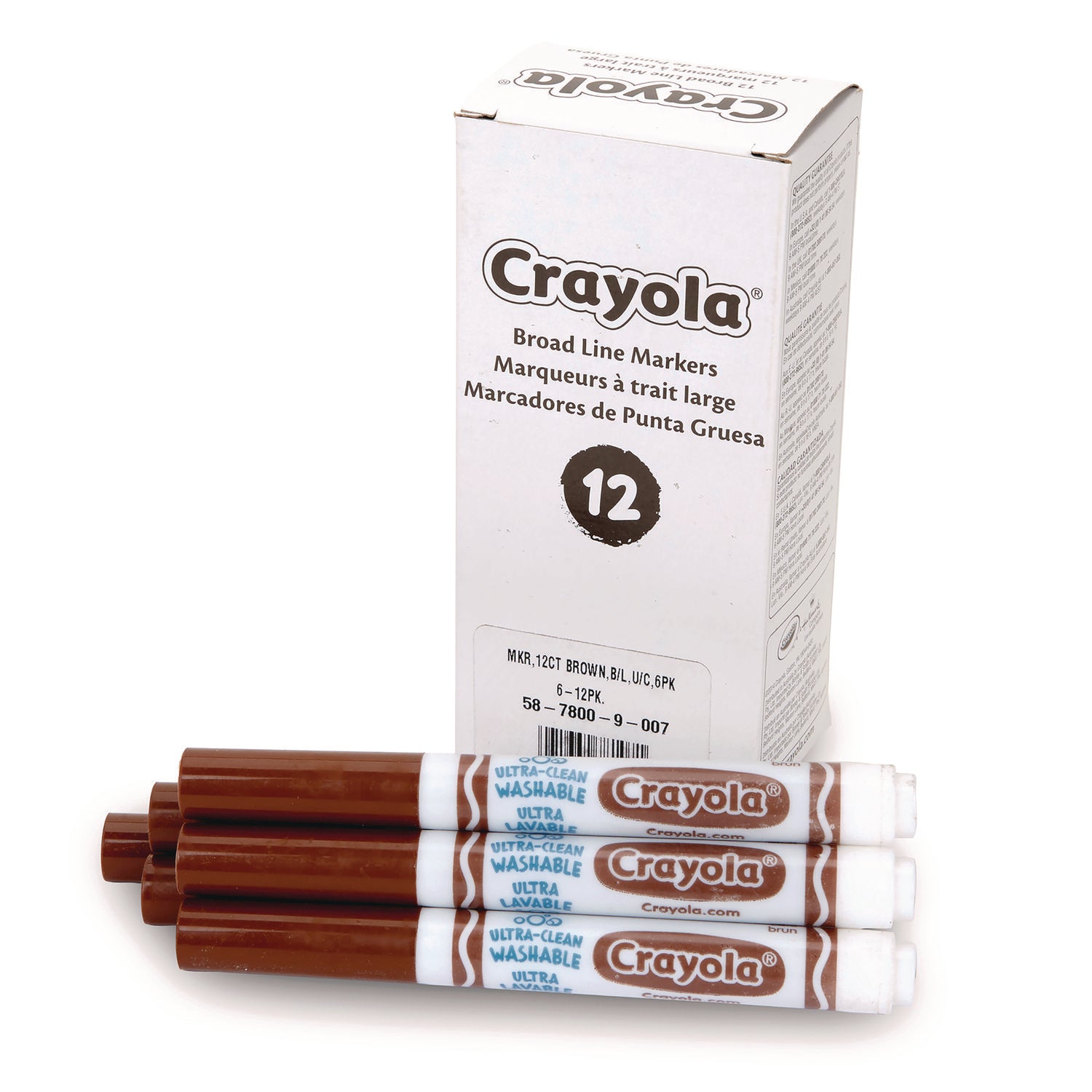 Crayola® Broad Line Washable Markers, Broad Bullet Tip, Brown, 12/box