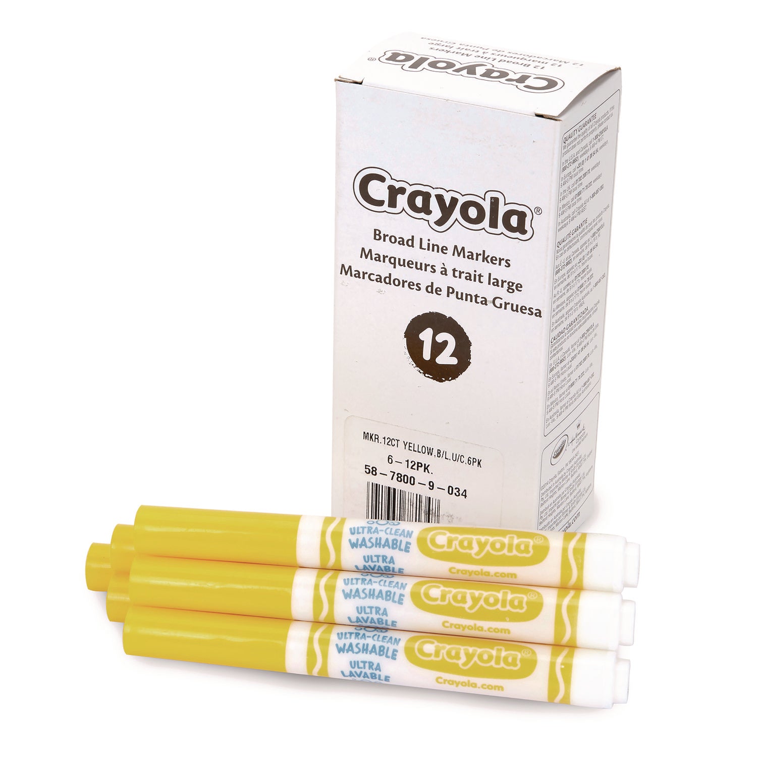 Crayola® Broad Line Washable Markers, Broad Bullet Tip, Yellow, 12/box