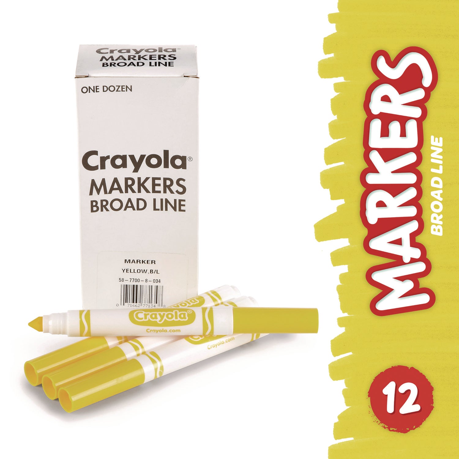 Crayola® Broad Line Washable Markers, Broad Bullet Tip, Yellow, 12/box