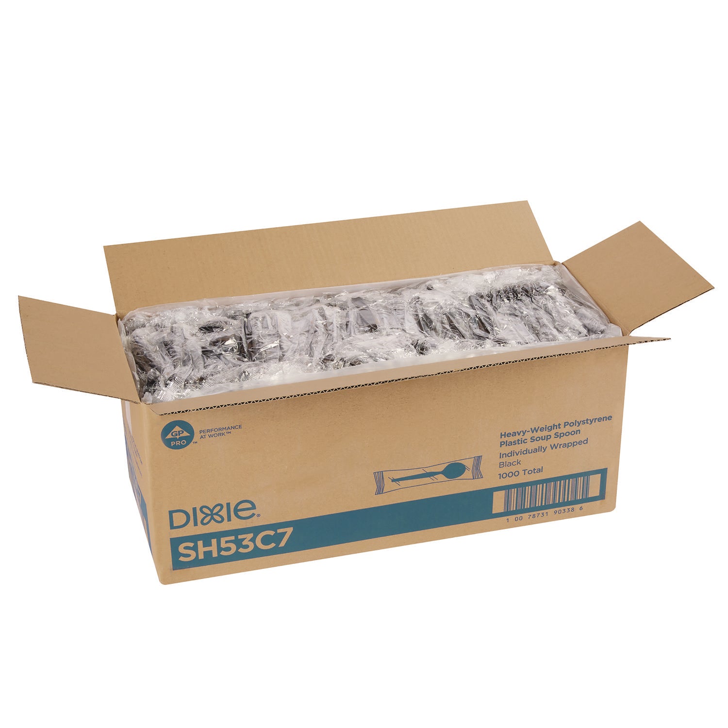 Dixie® Individually Wrapped Heavyweight Soup Spoons, 5.75", Plastic, Black, 1,000/Carton